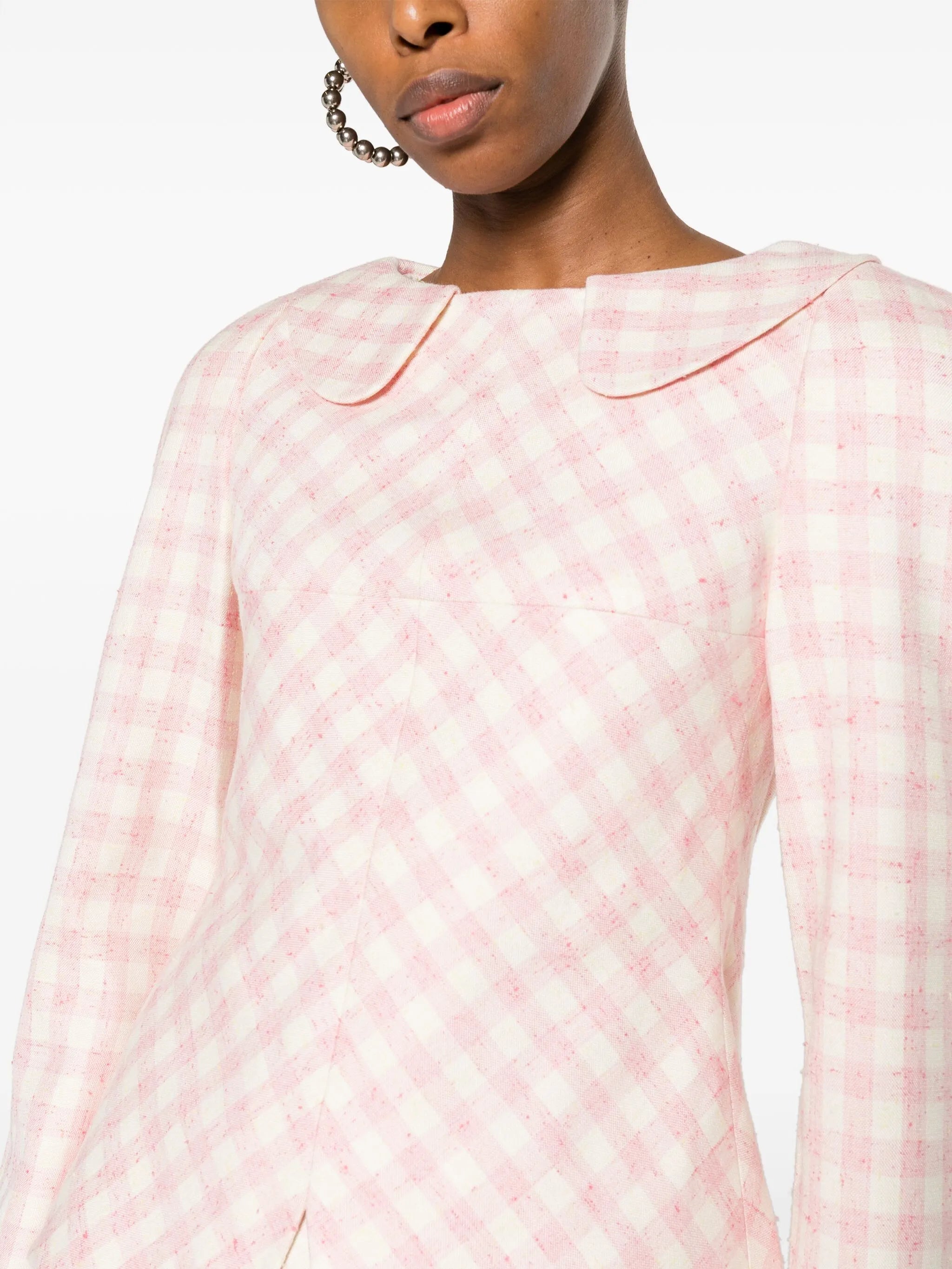 double-collar checkerboard-print blouse
