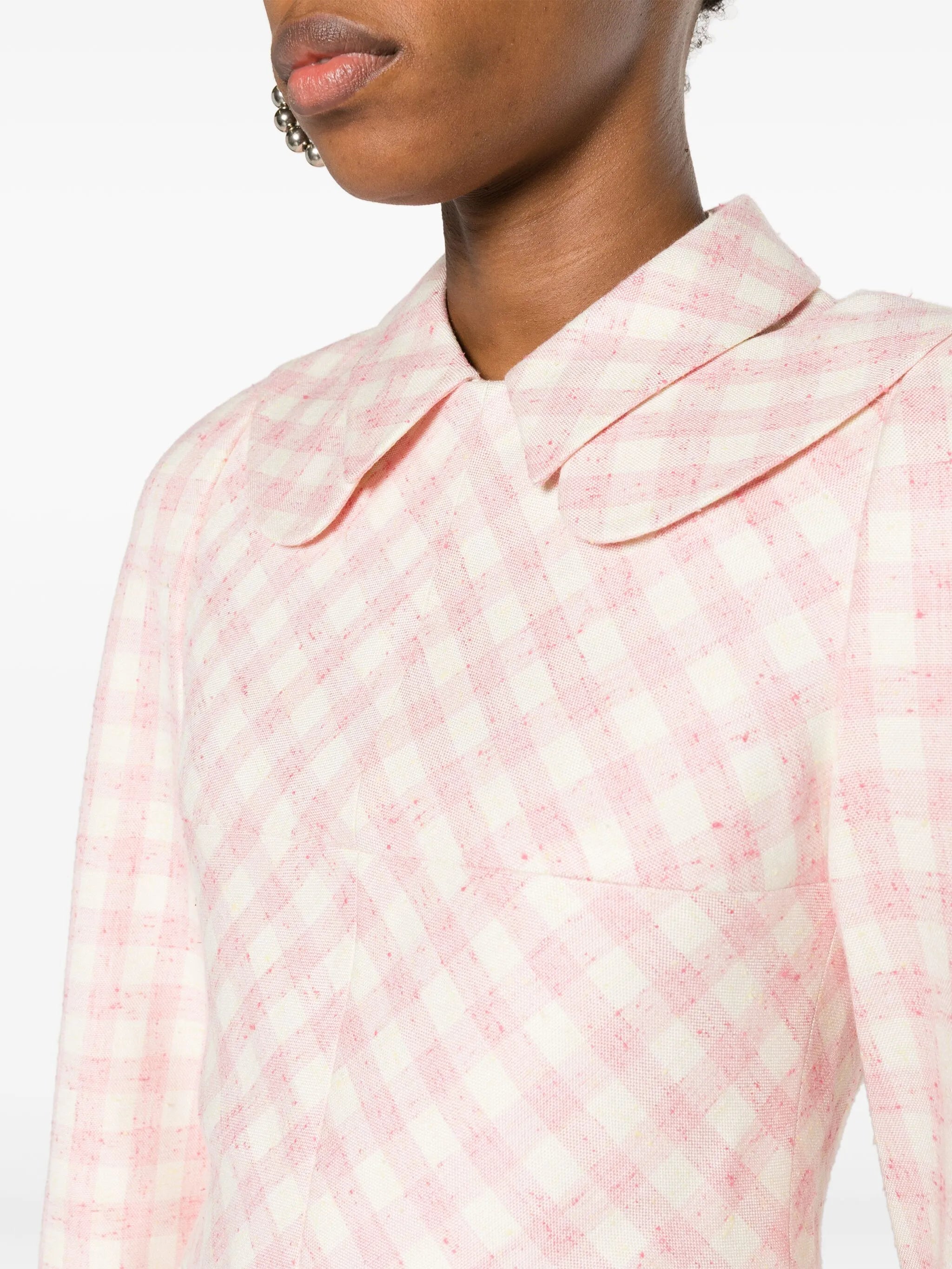double-collar checkerboard-print blouse