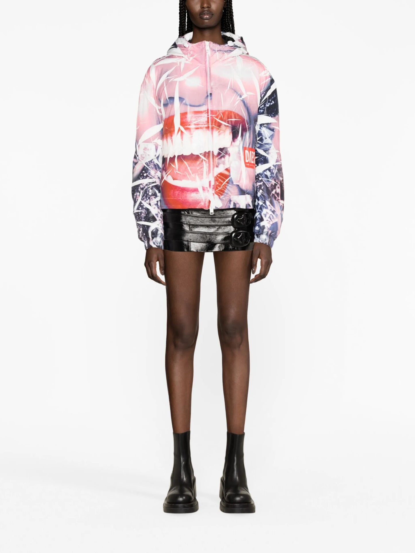 smiley face-print jacket