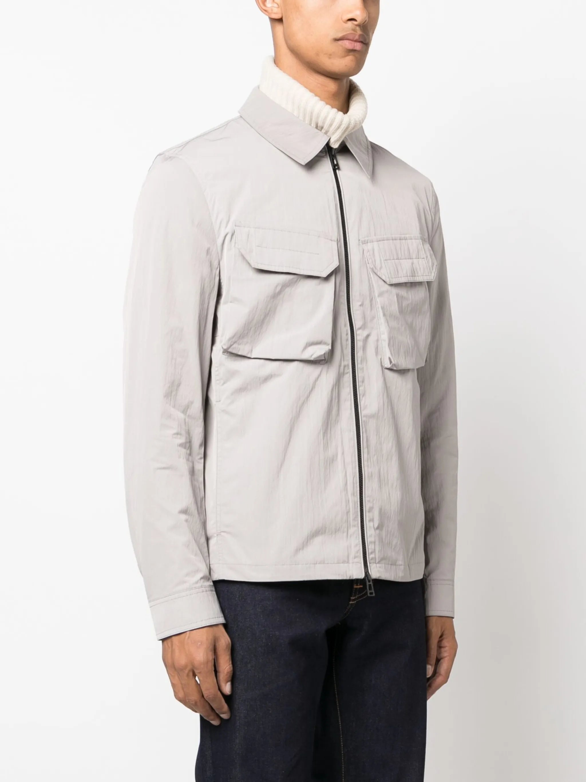 logo-patch zip-up shirt jacket