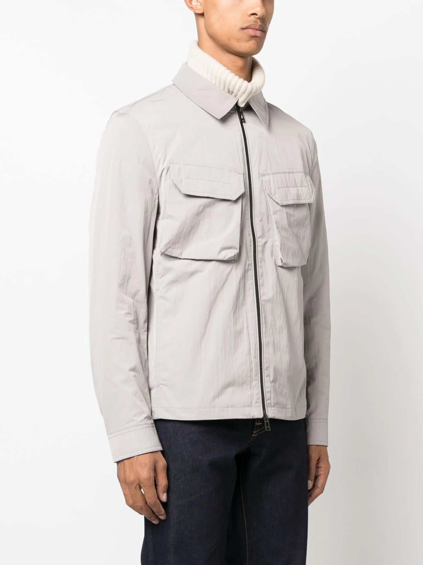 logo-patch zip-up shirt jacket
