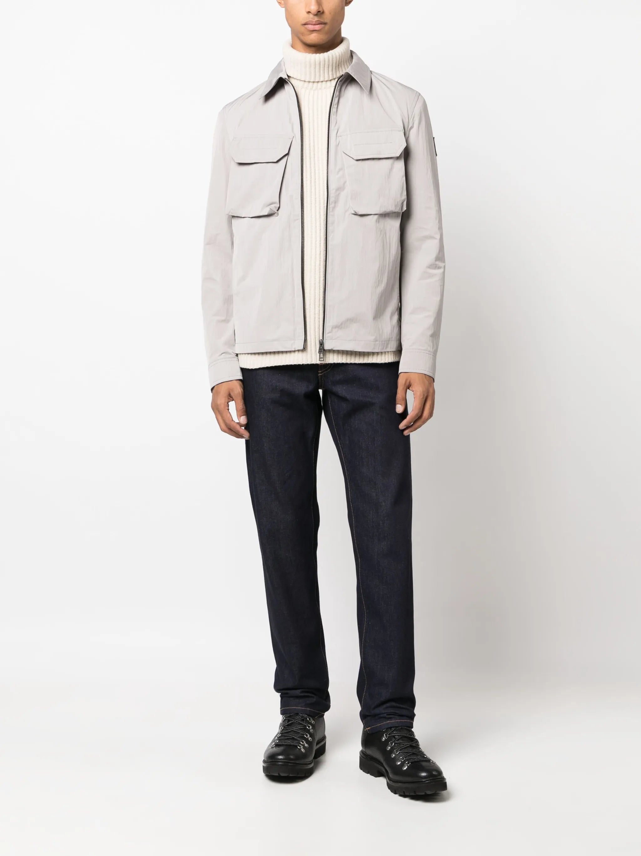 logo-patch zip-up shirt jacket