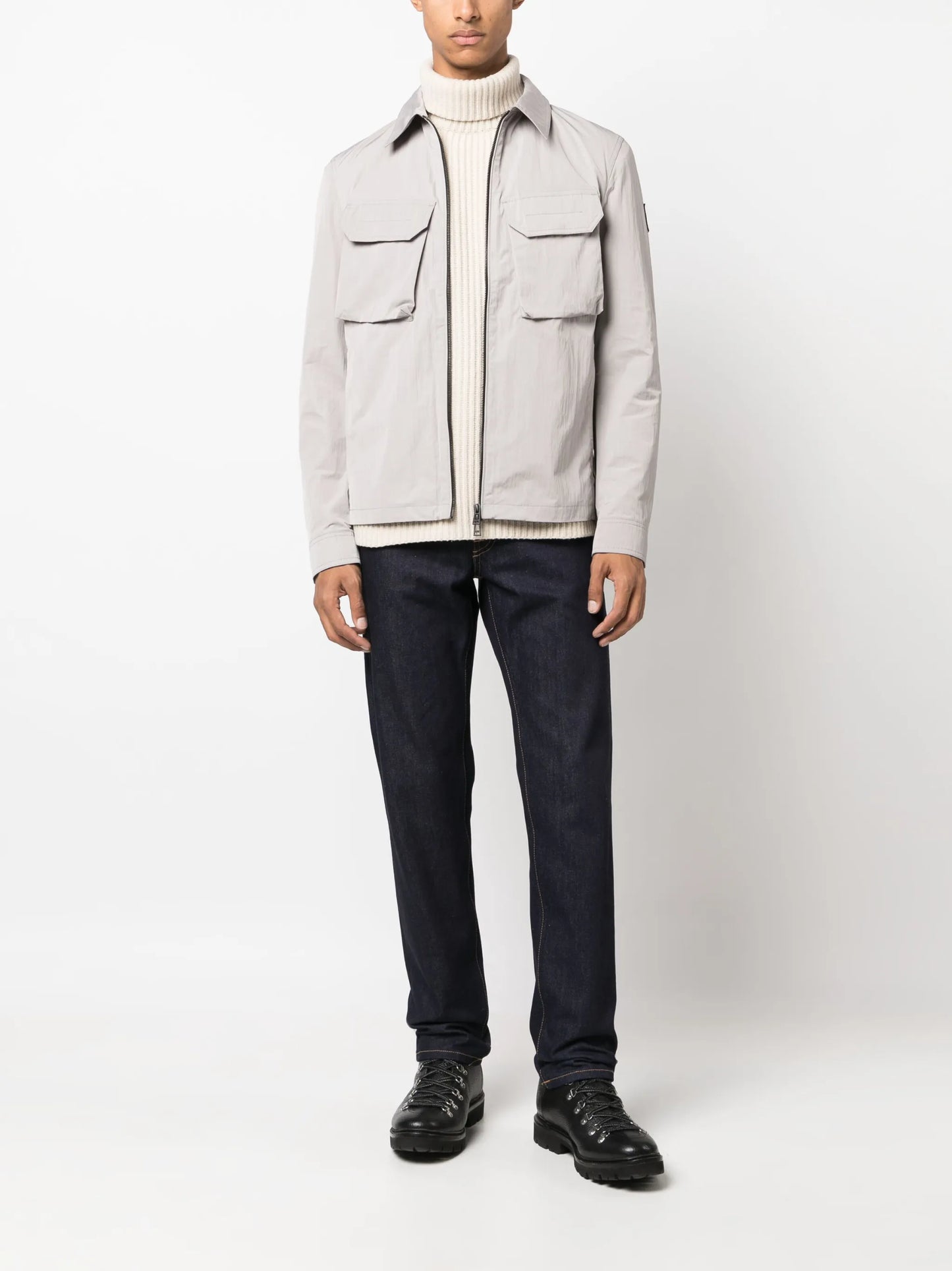 logo-patch zip-up shirt jacket