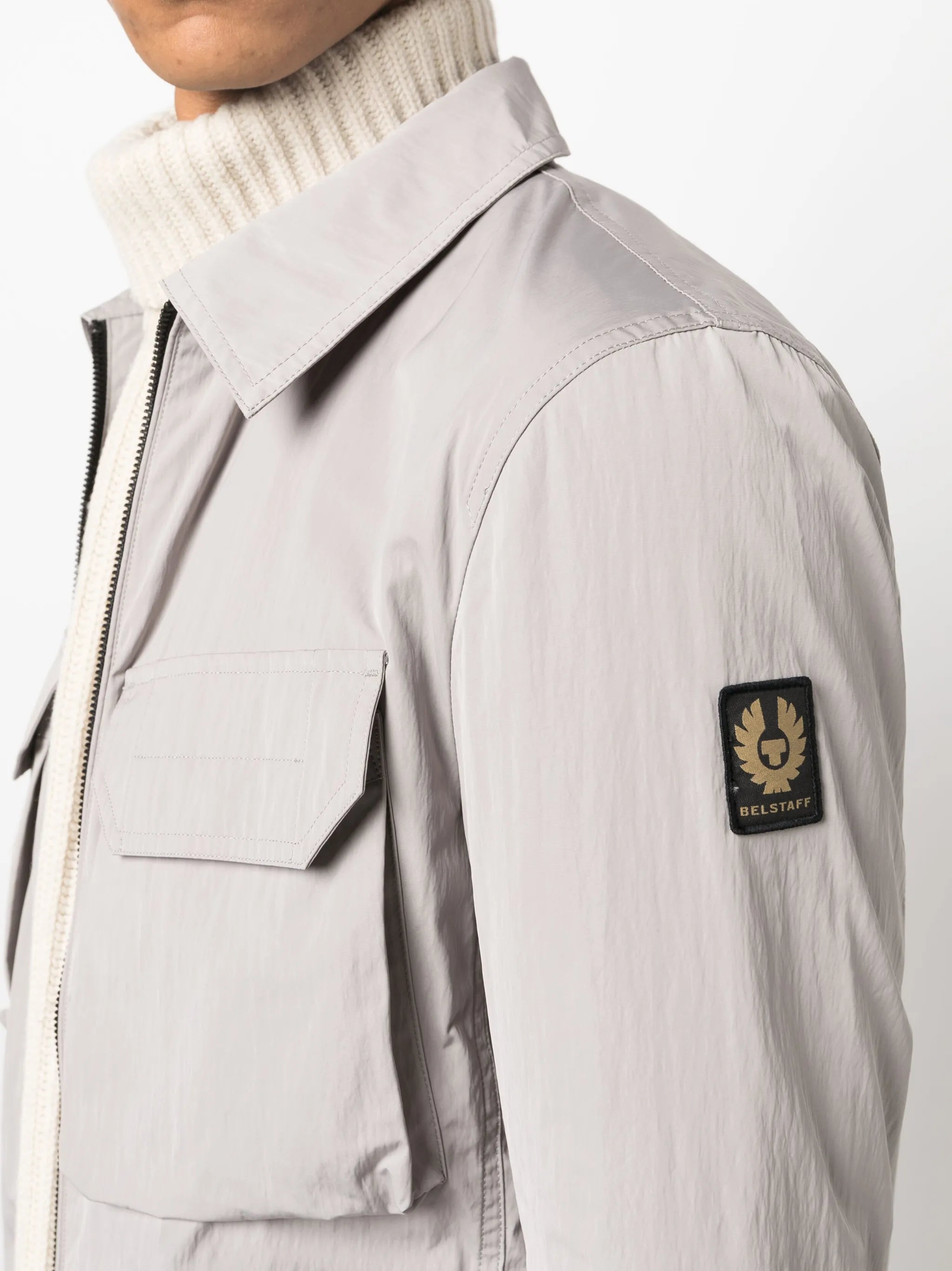 logo-patch zip-up shirt jacket