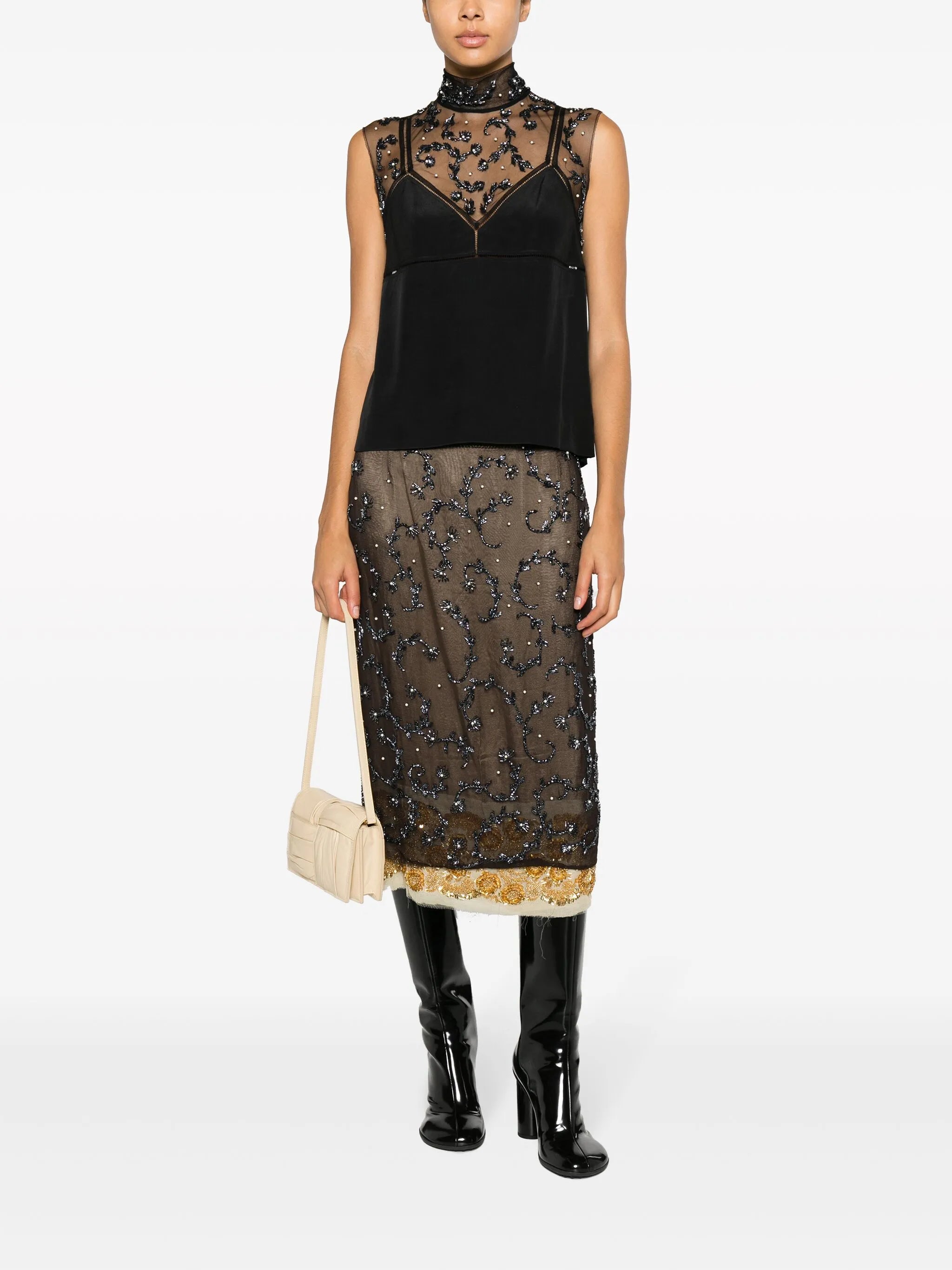 Carasi embellished mesh sleeveless top