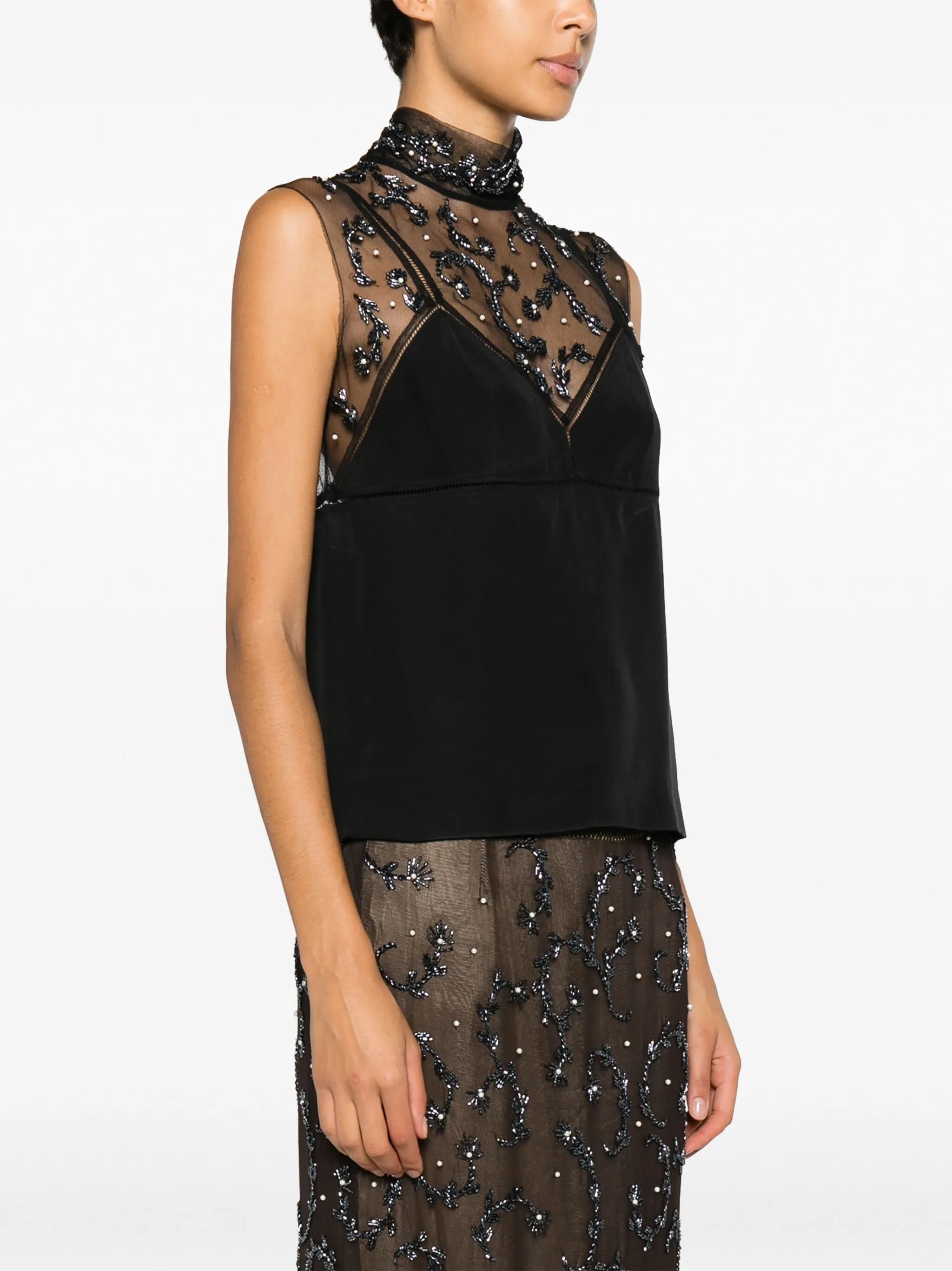 Carasi embellished mesh sleeveless top