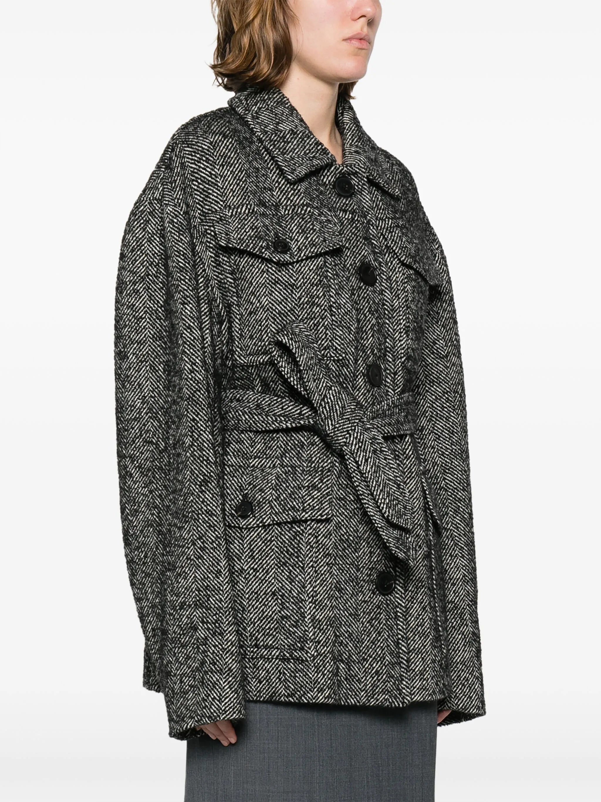herringbone belted coat