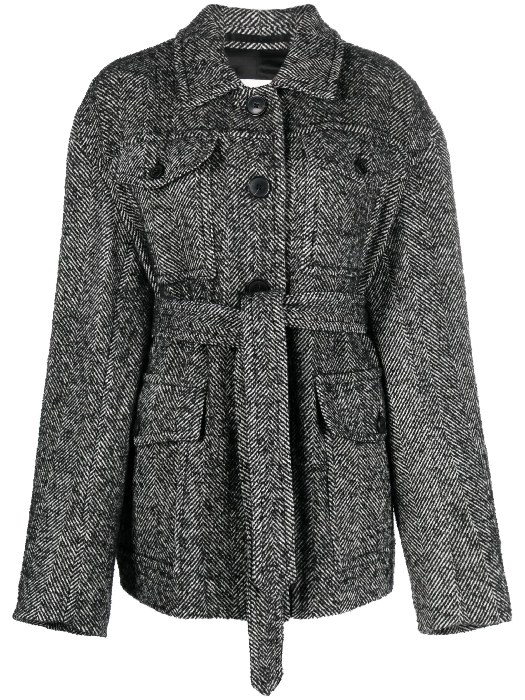 herringbone belted coat