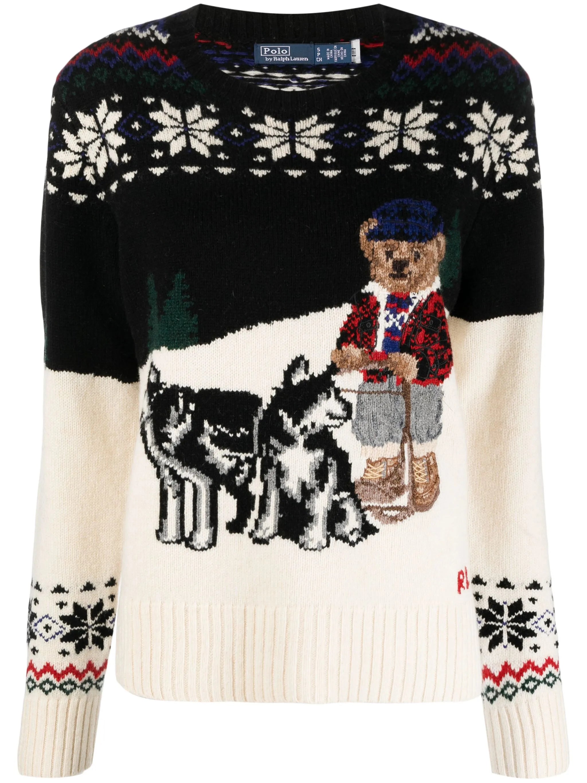 Polo Bear patterned intarsia-knit jumper