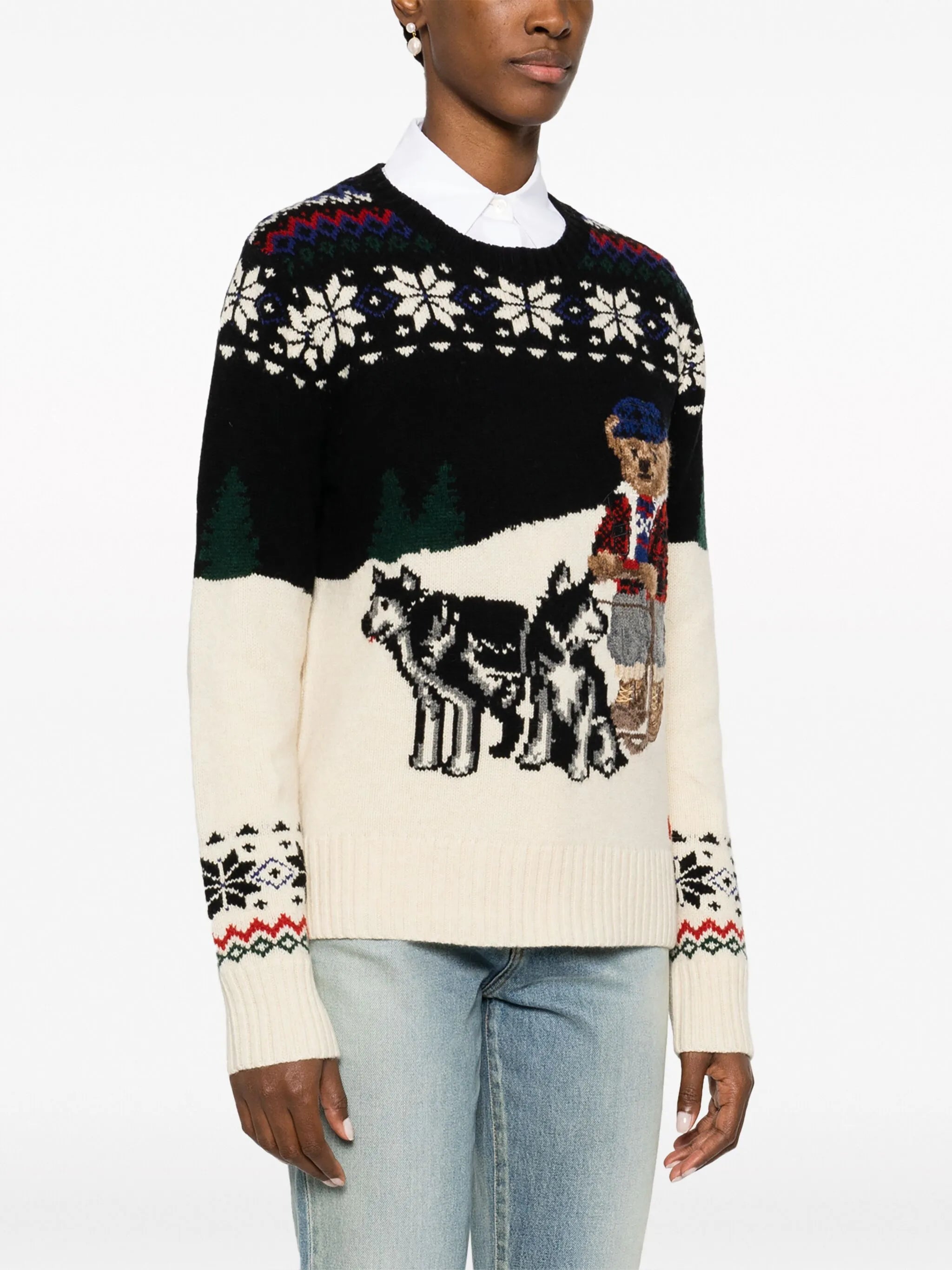 Polo Bear patterned intarsia-knit jumper