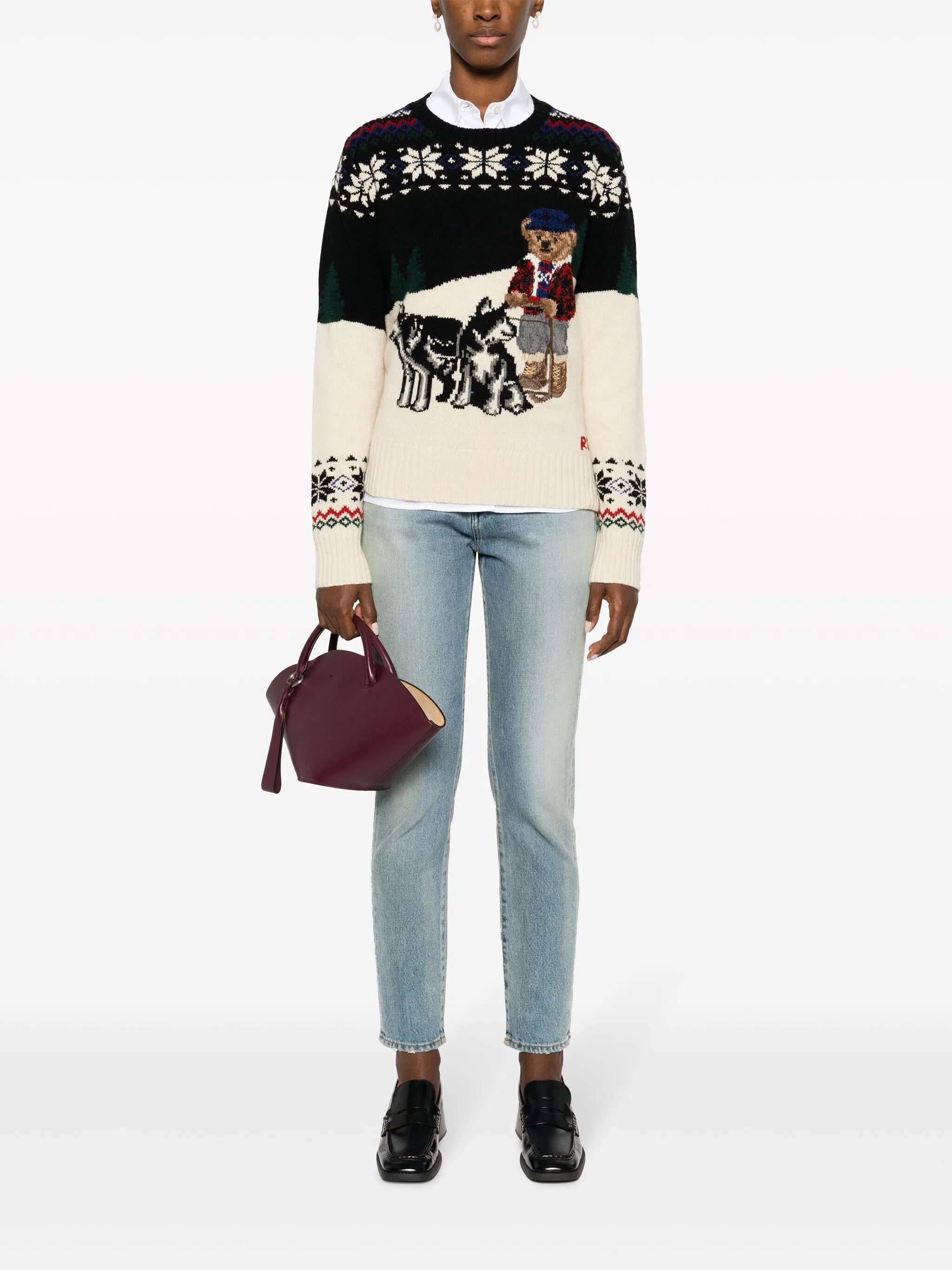 Polo Bear patterned intarsia-knit jumper