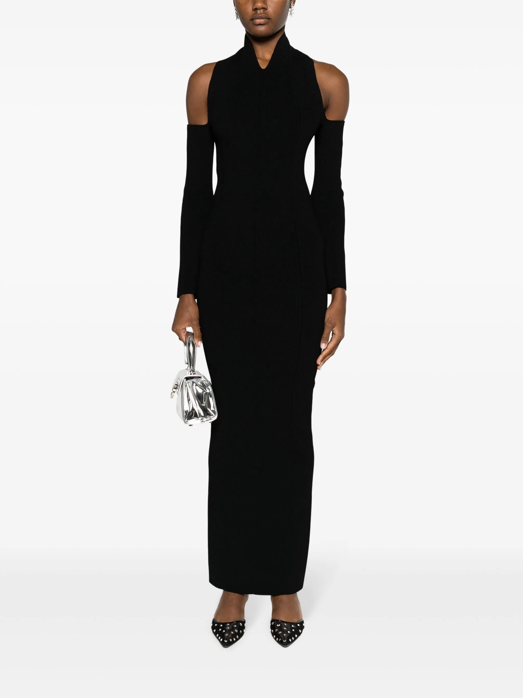 Sutton halterneck cold-shoulder dress