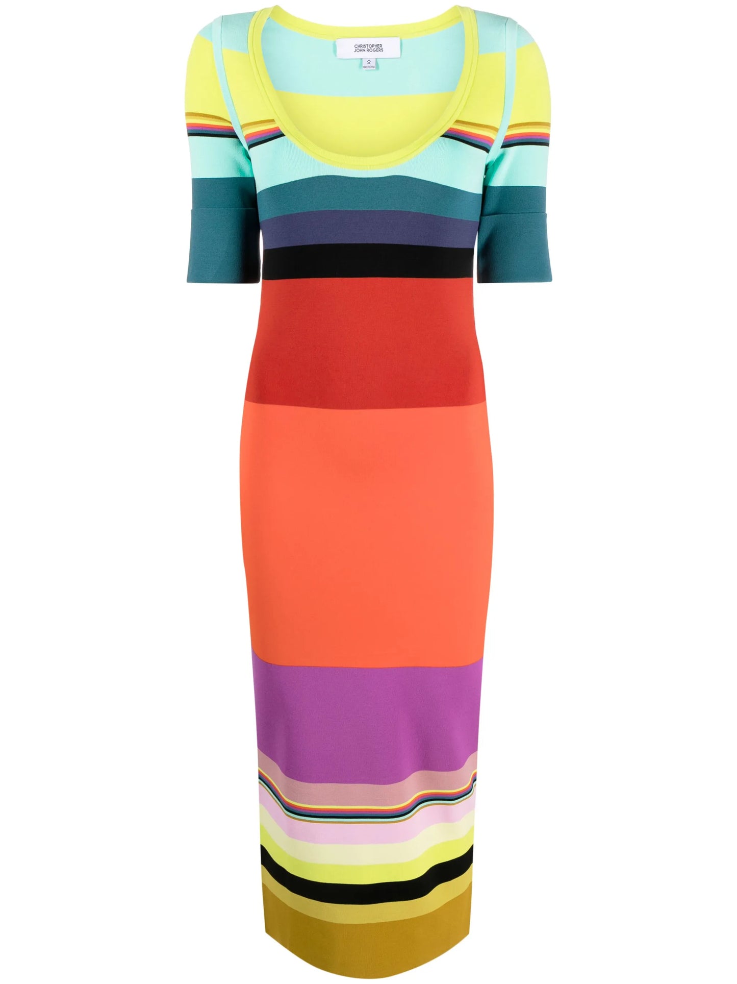 striped stretch-knit midi dress
