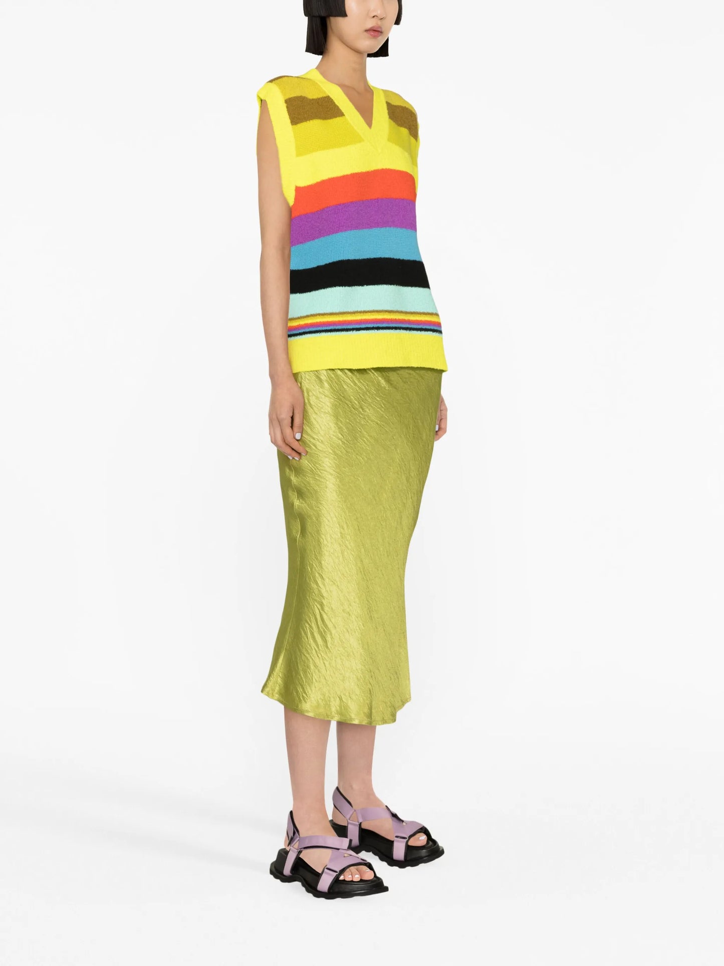 colour-block striped knit vest