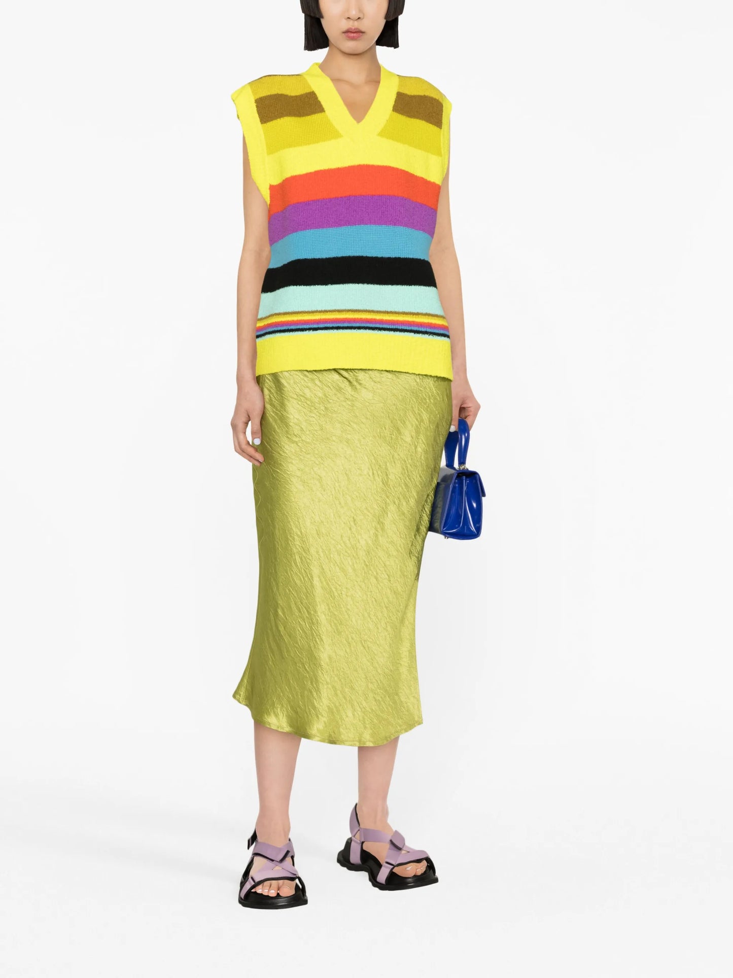 colour-block striped knit vest