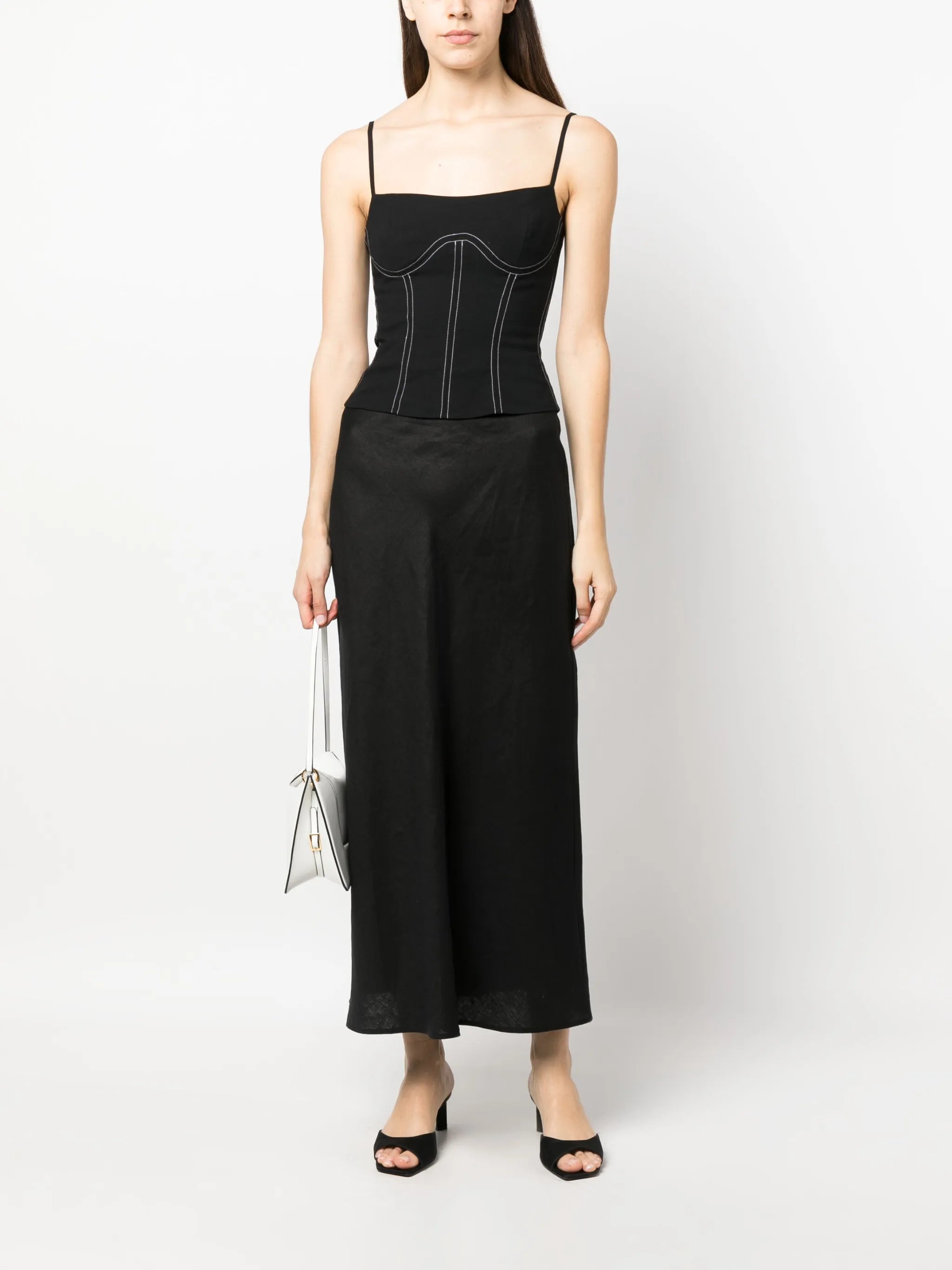 Kary contrast-stitching sleeveless top