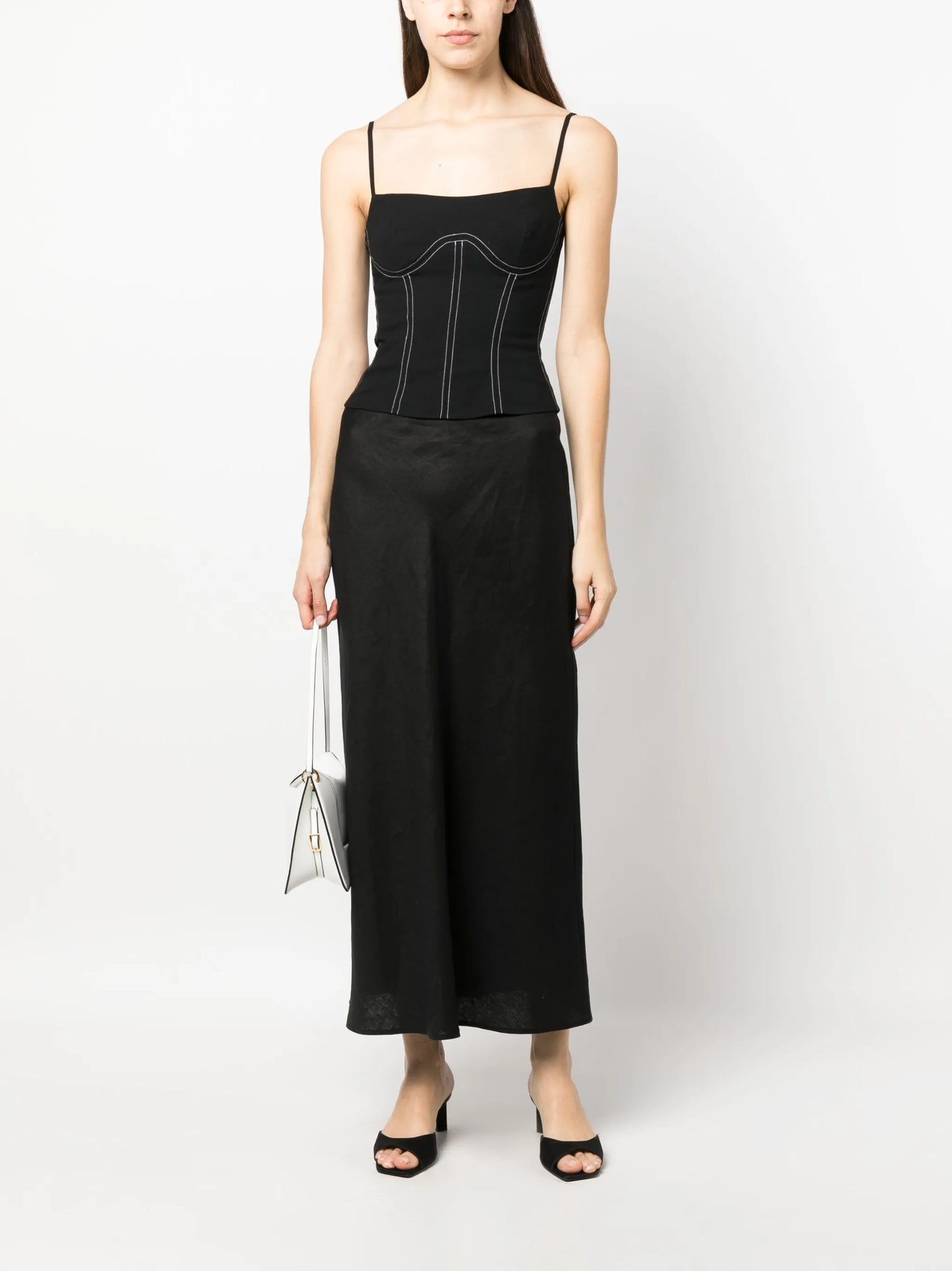 Kary contrast-stitching sleeveless top