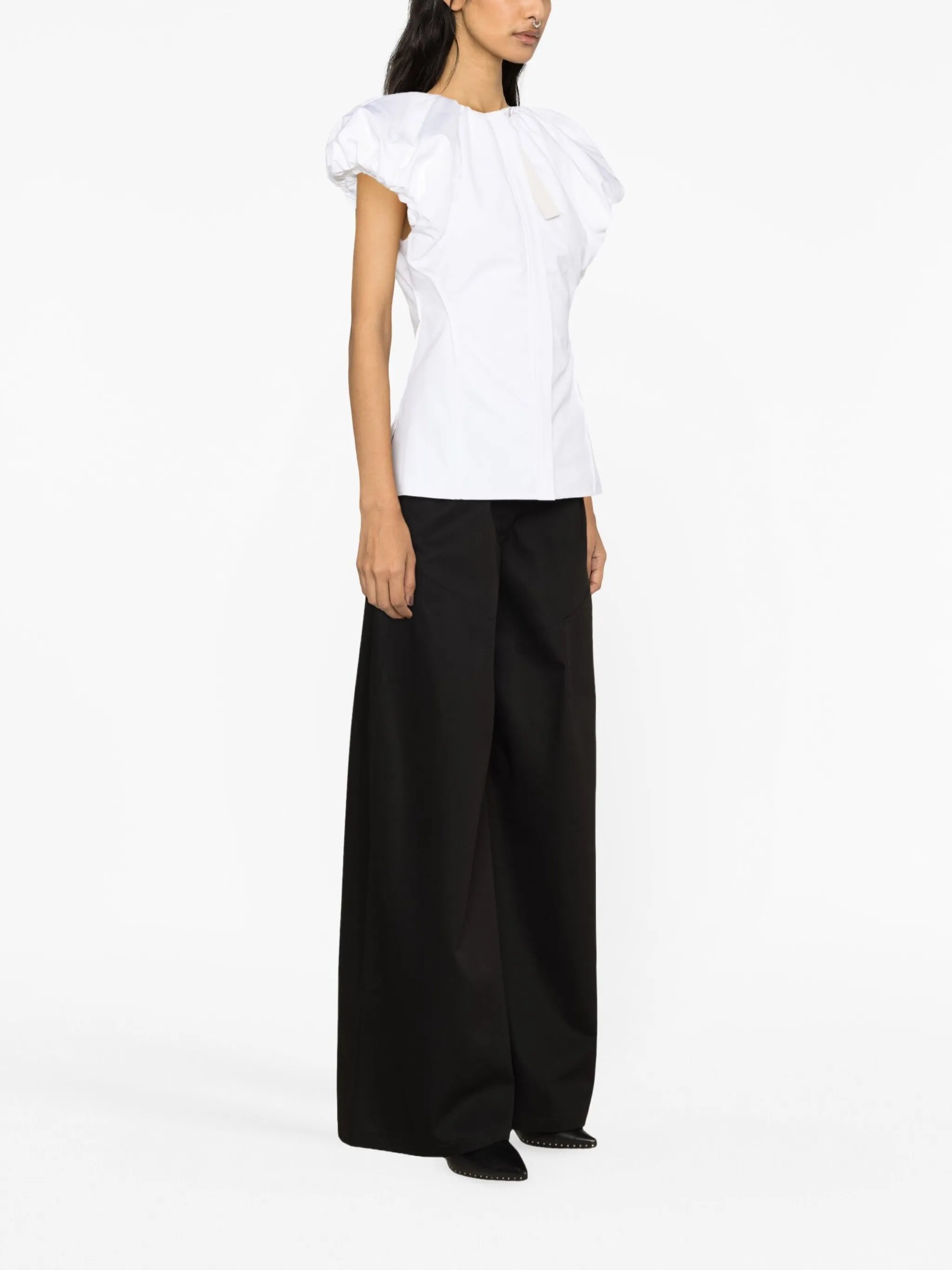 puff-sleeve cotton top