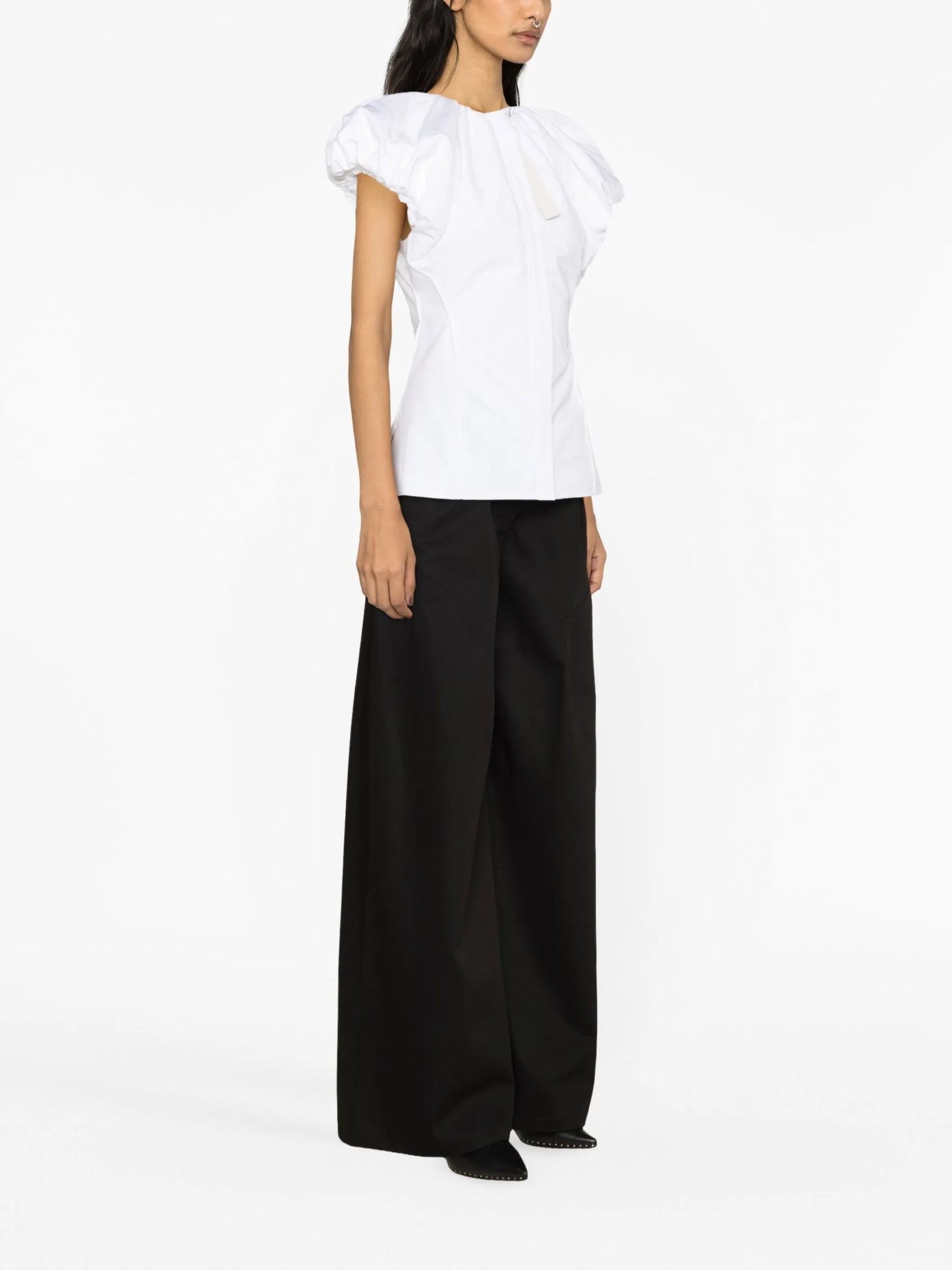 puff-sleeve cotton top