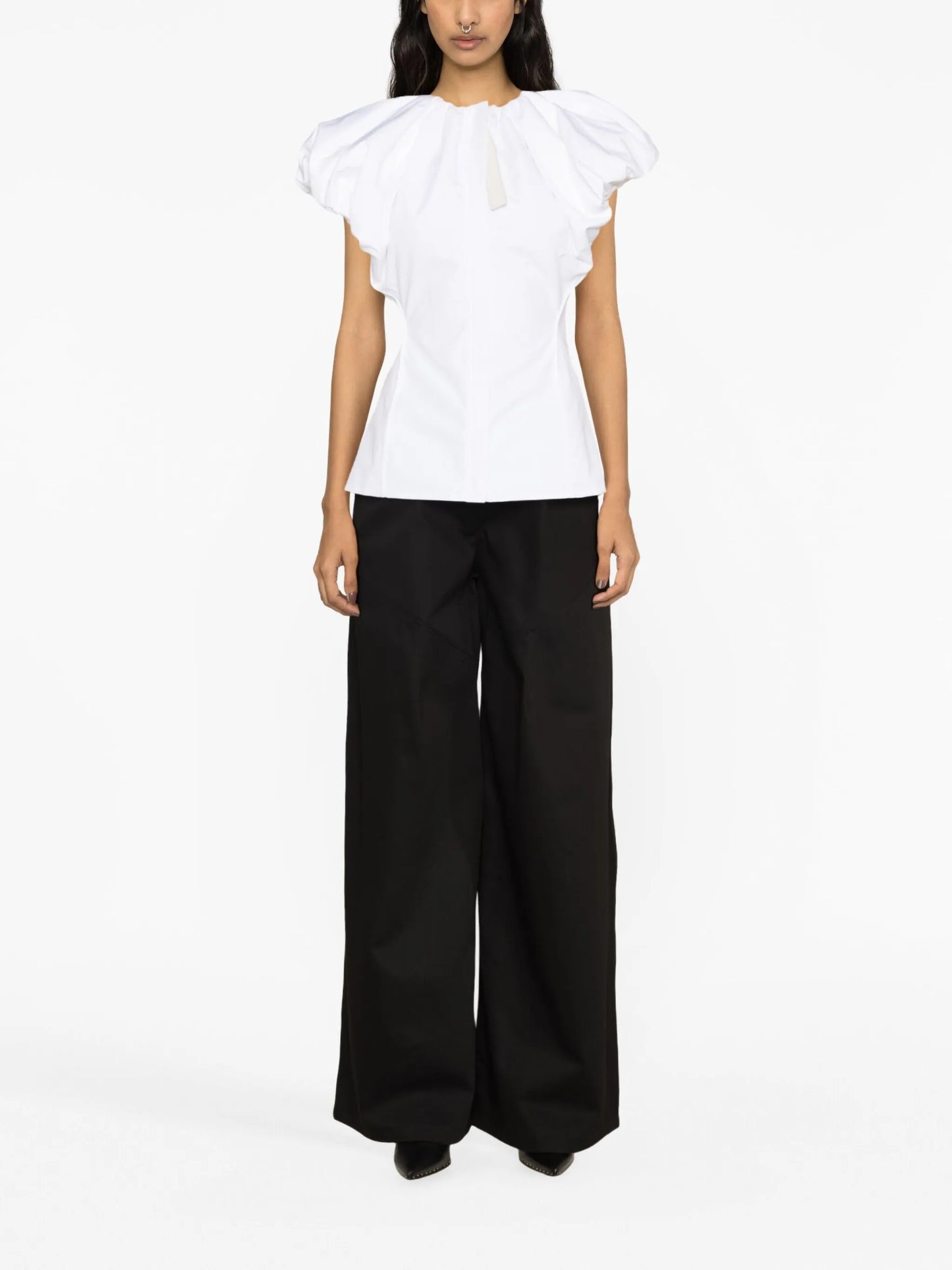 puff-sleeve cotton top