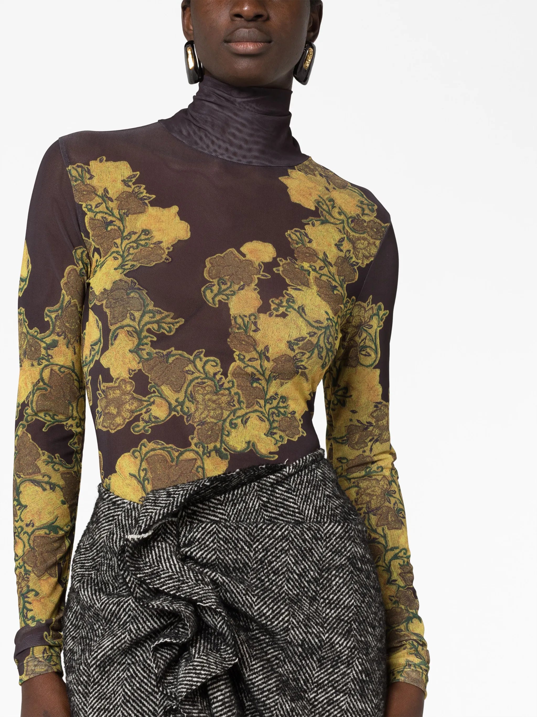floral-print mesh top