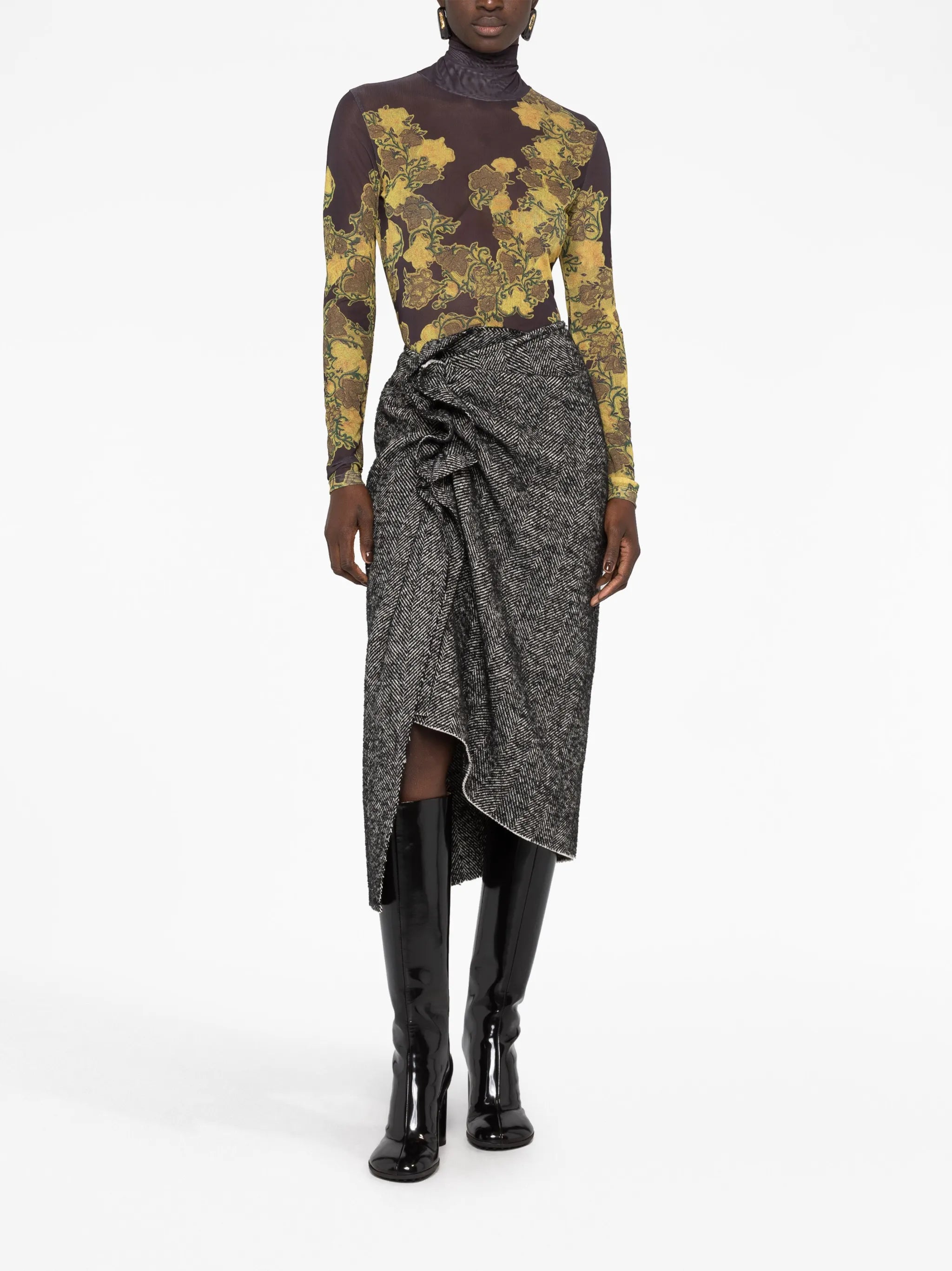 floral-print mesh top