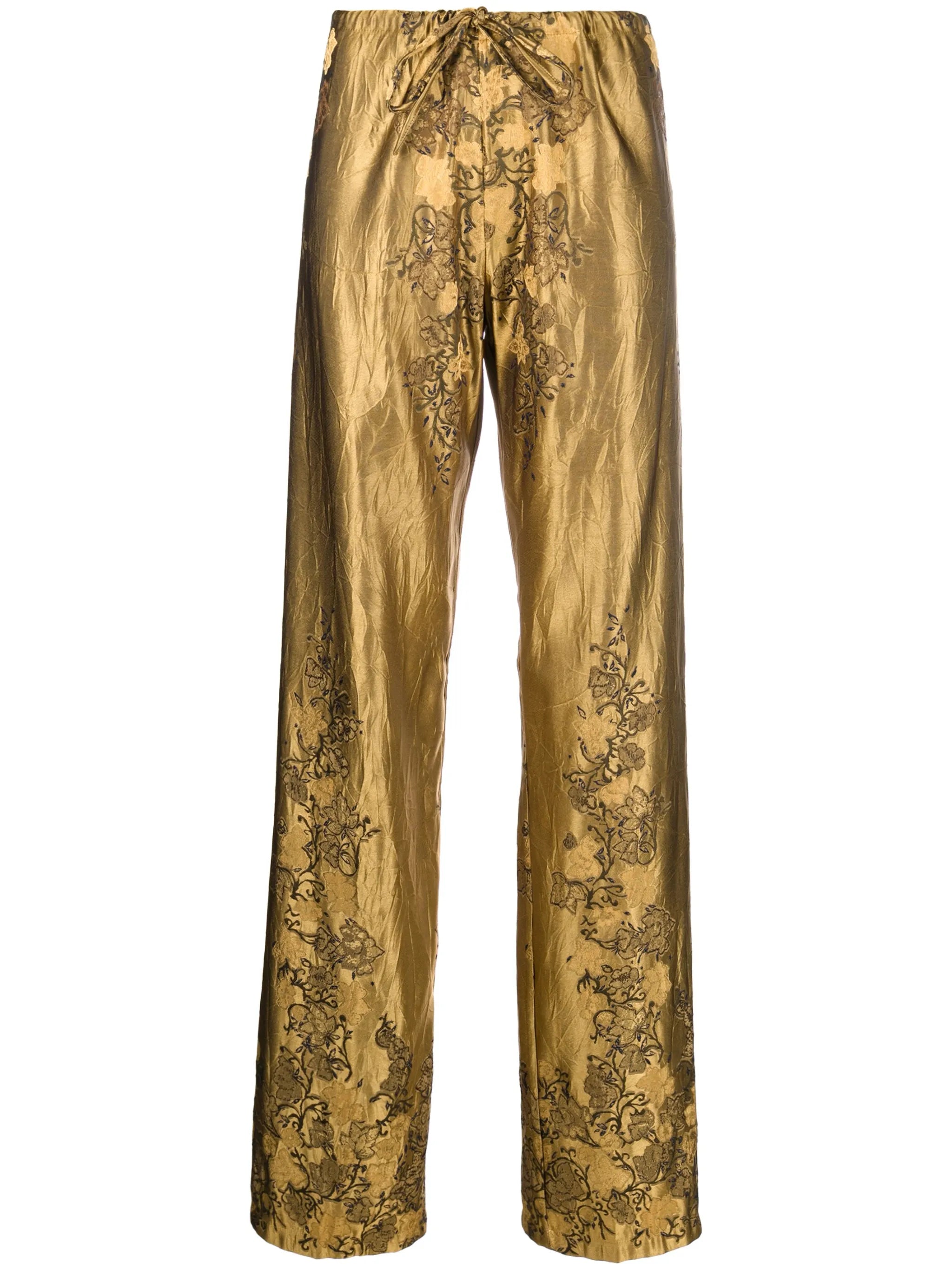 floral-print satin trousers