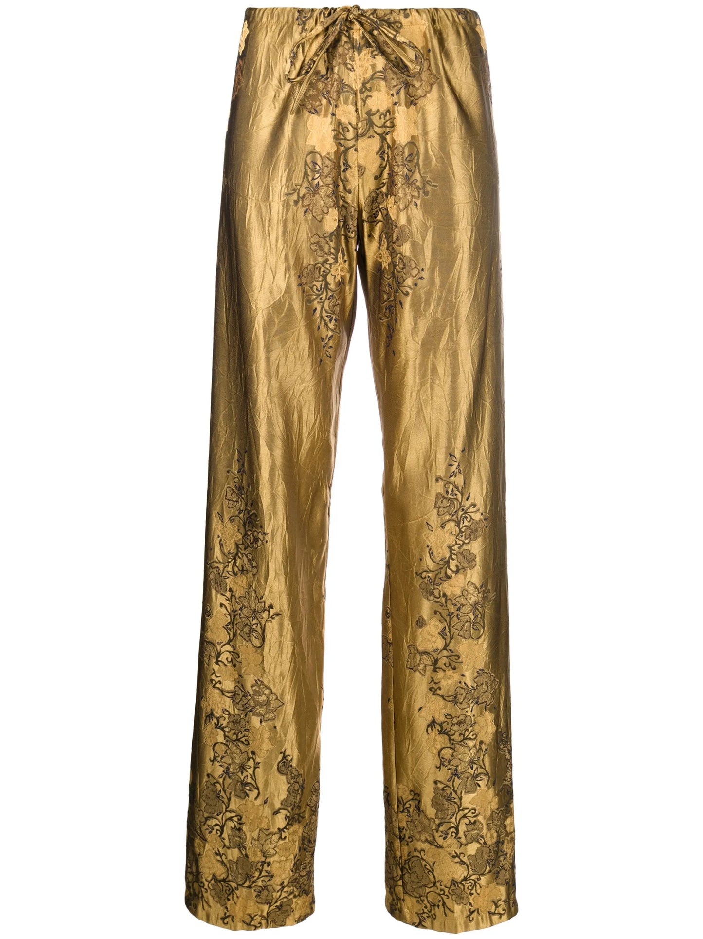 floral-print satin trousers