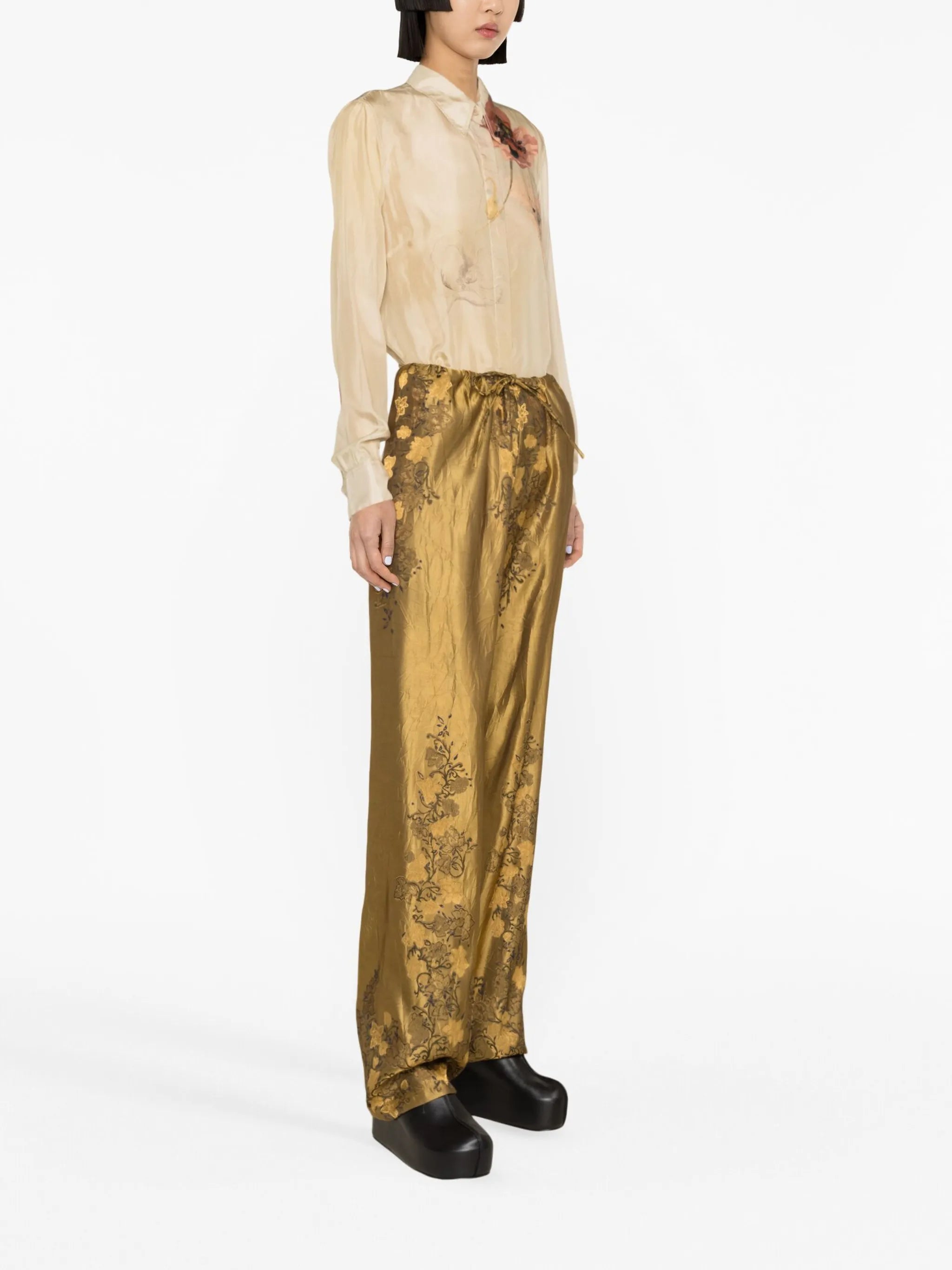 floral-print satin trousers