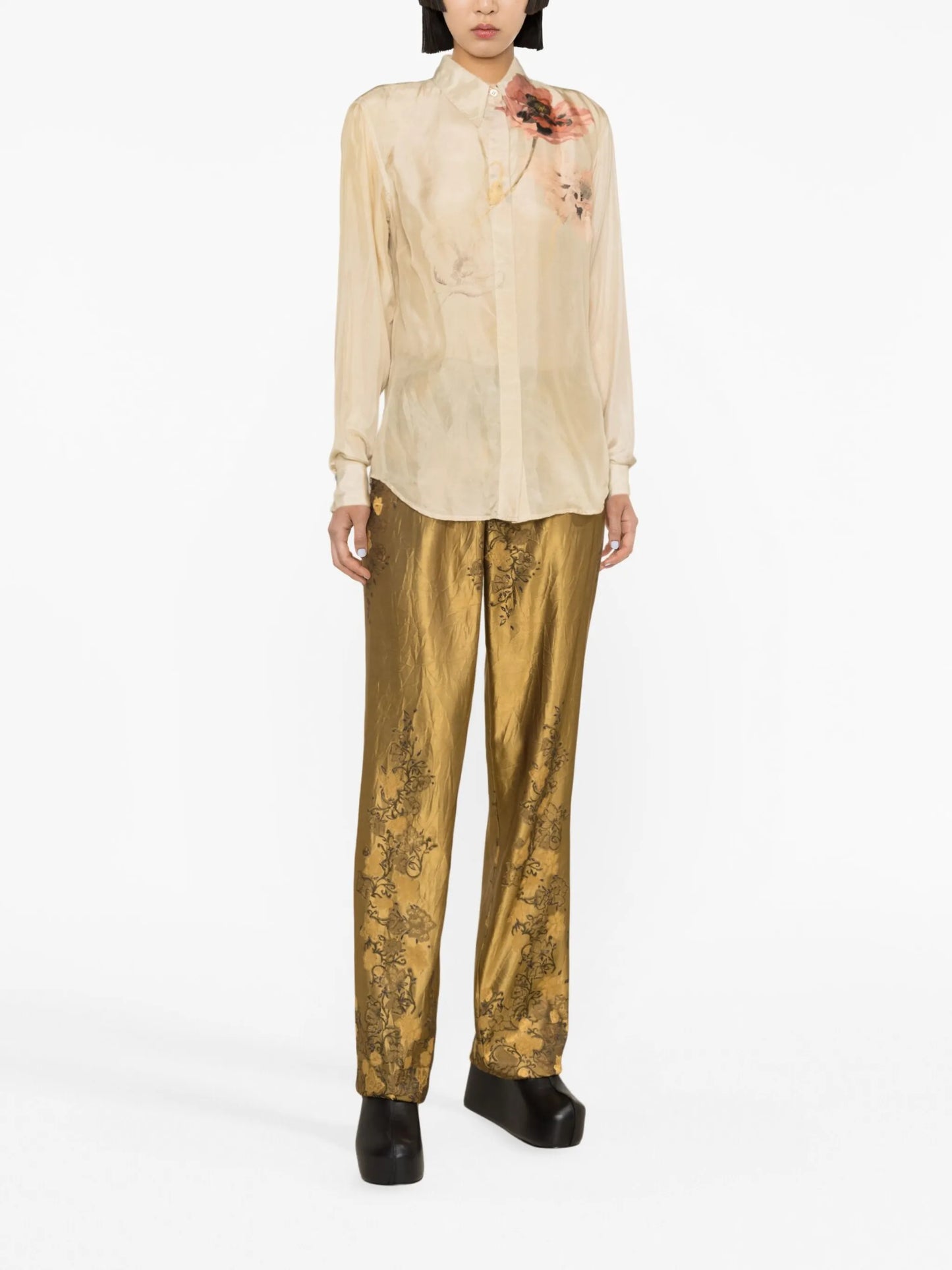 floral-print satin trousers
