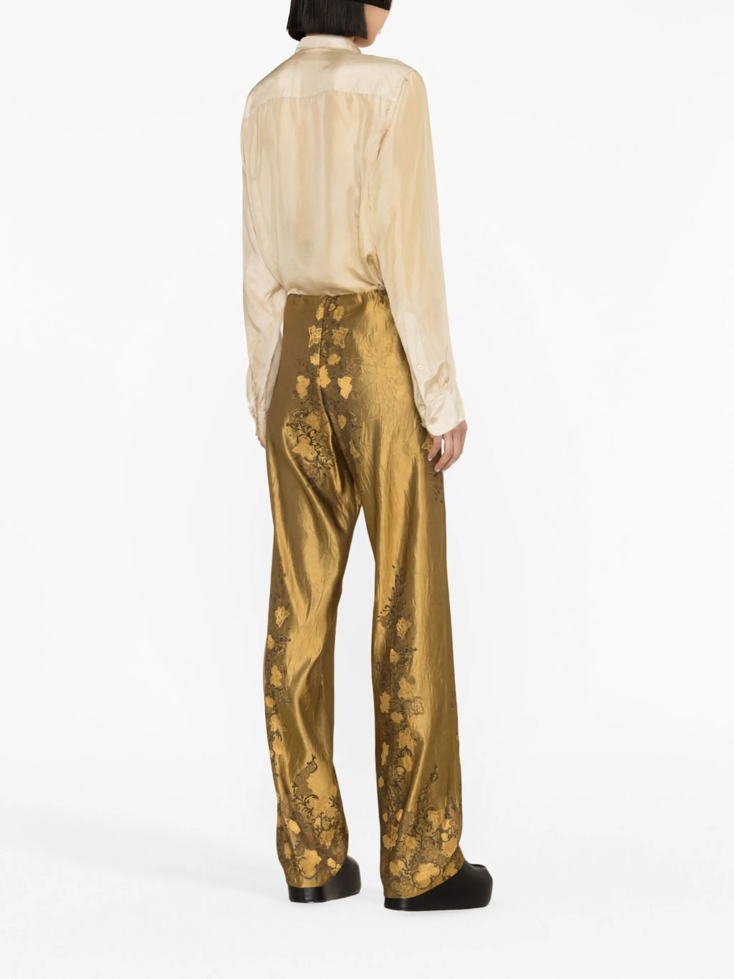 floral-print satin trousers