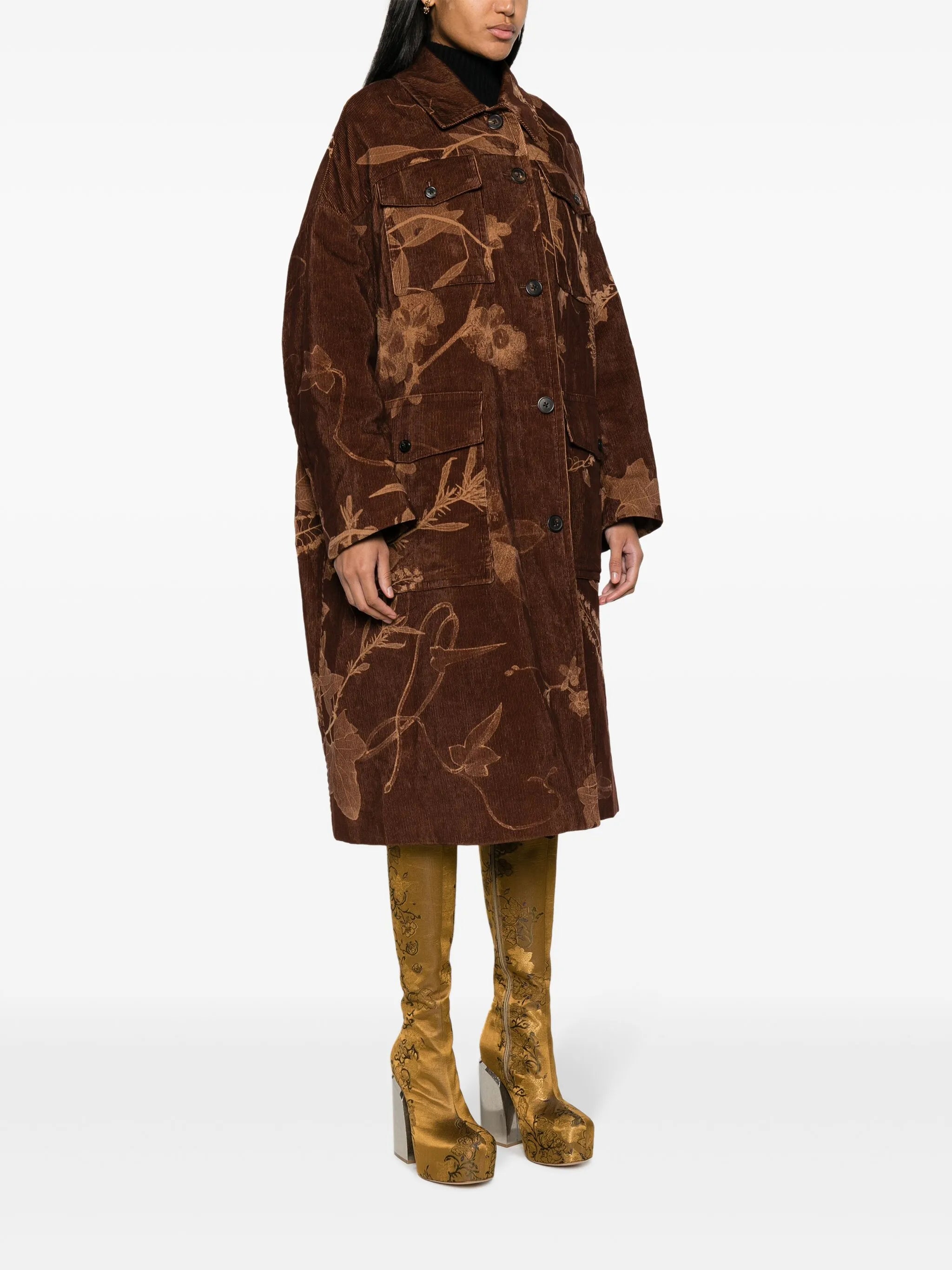 leaf-print corduroy coat