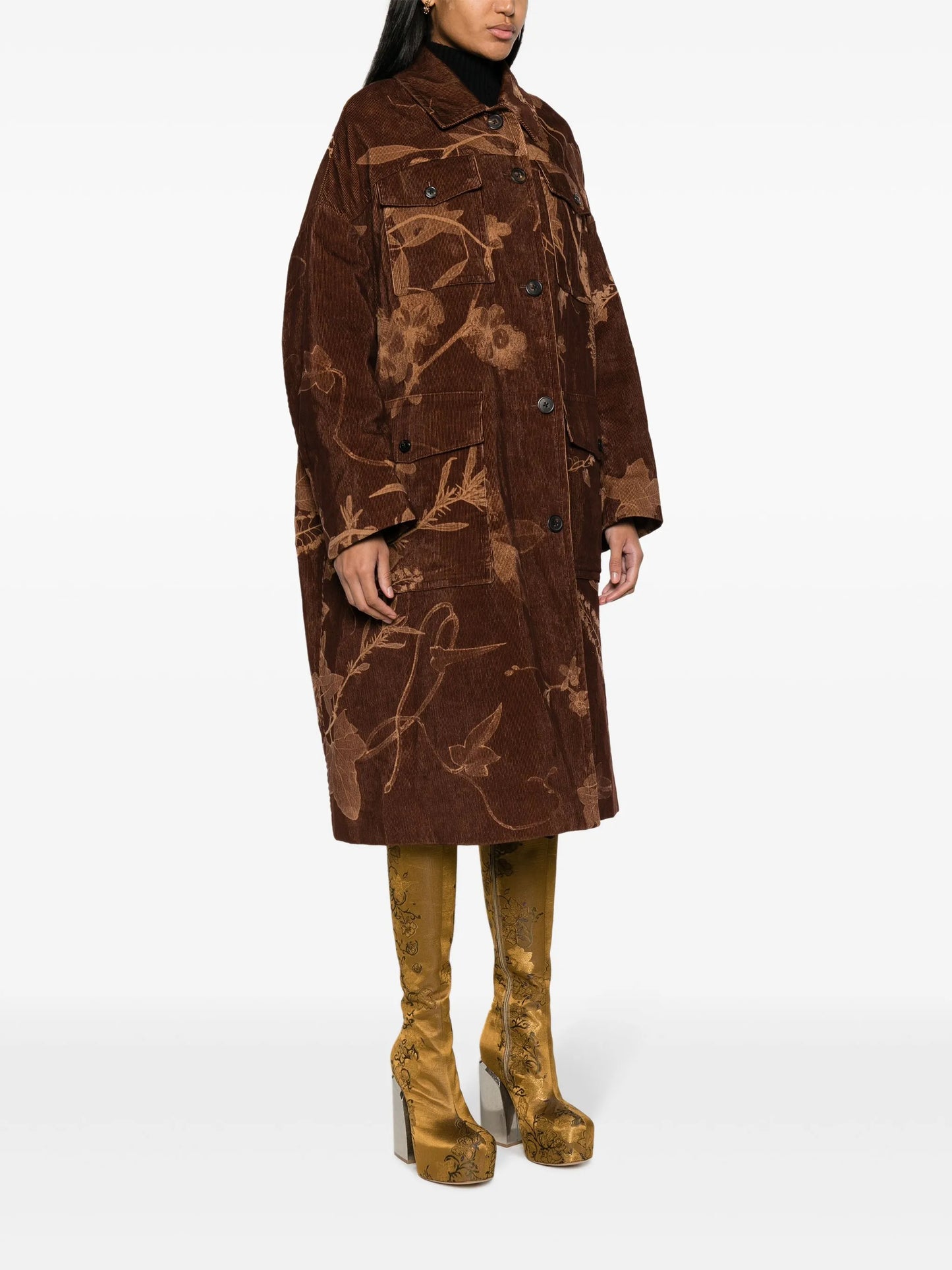 leaf-print corduroy coat