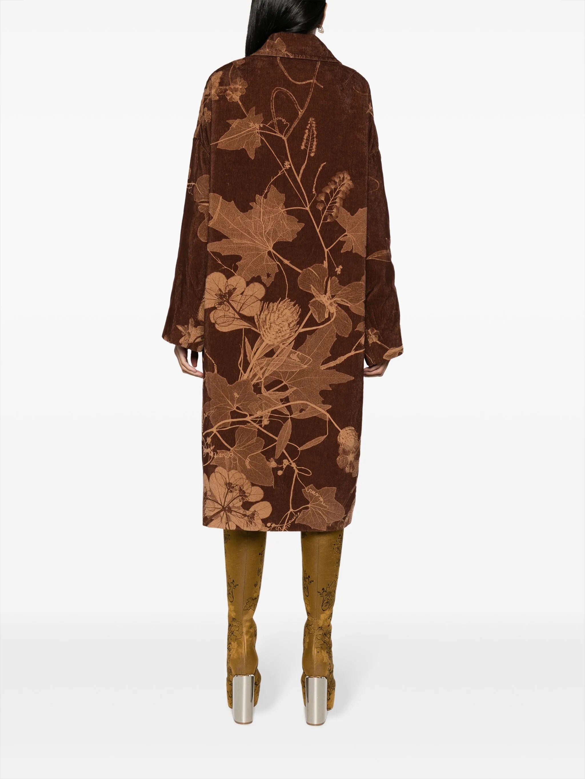 leaf-print corduroy coat