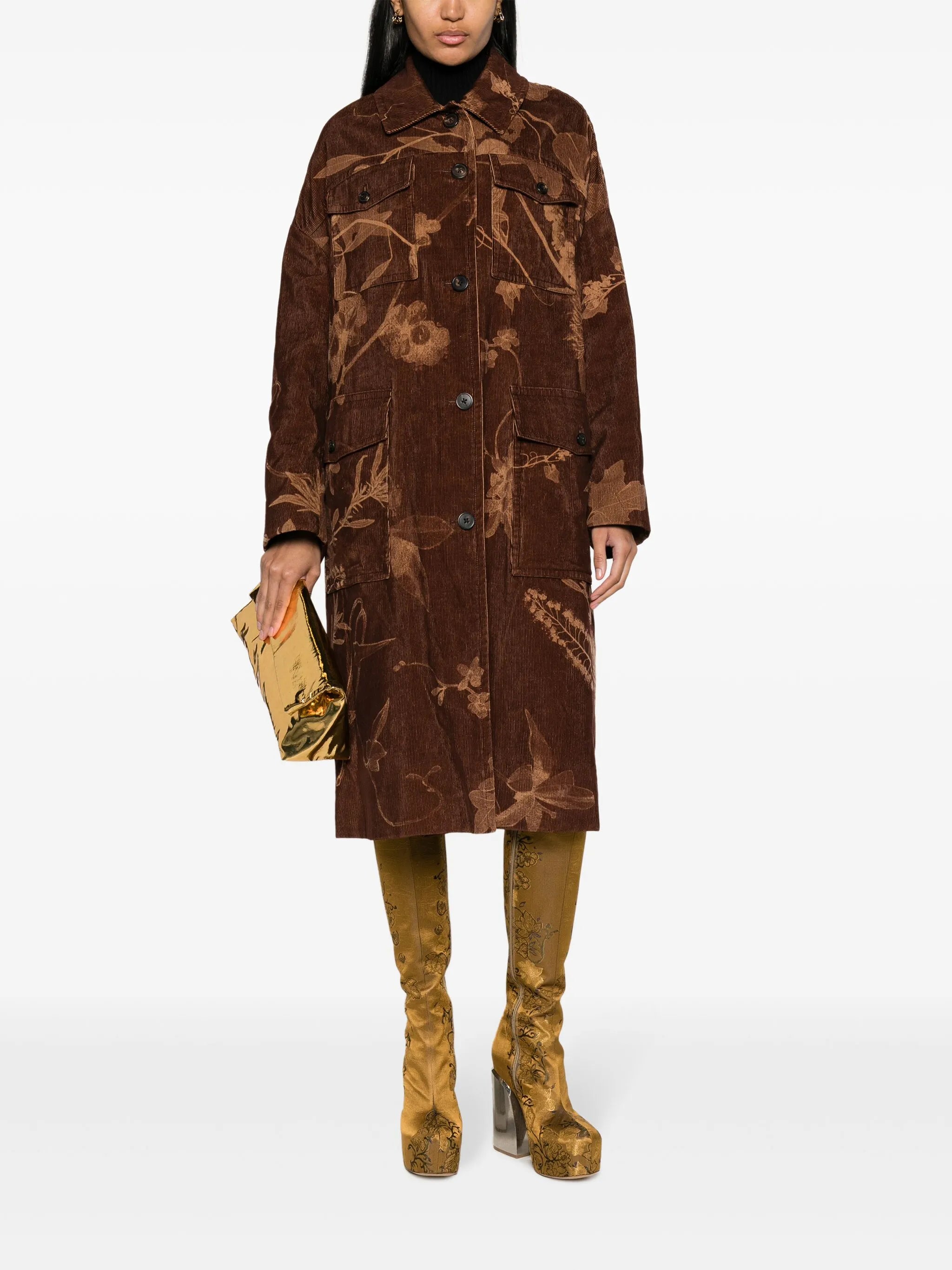 leaf-print corduroy coat