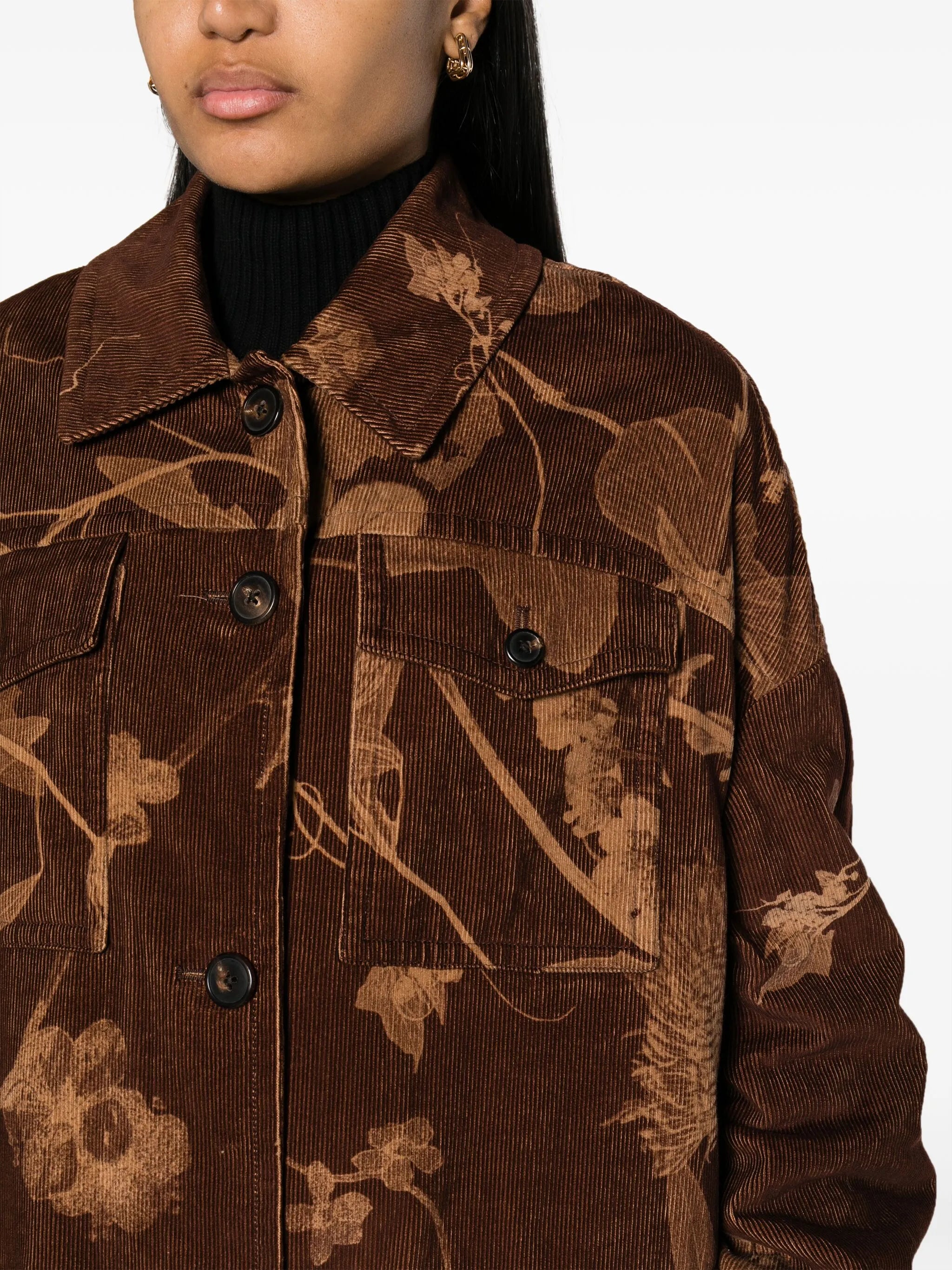 leaf-print corduroy coat
