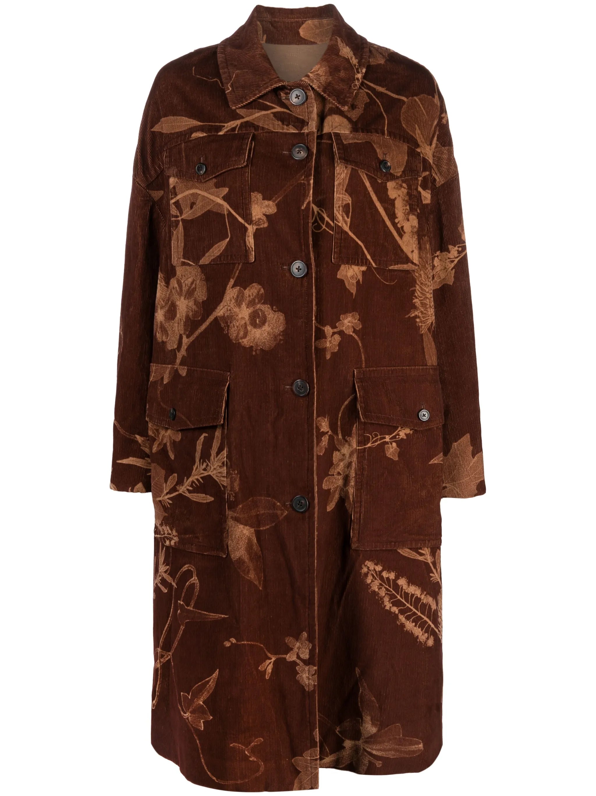 leaf-print corduroy coat