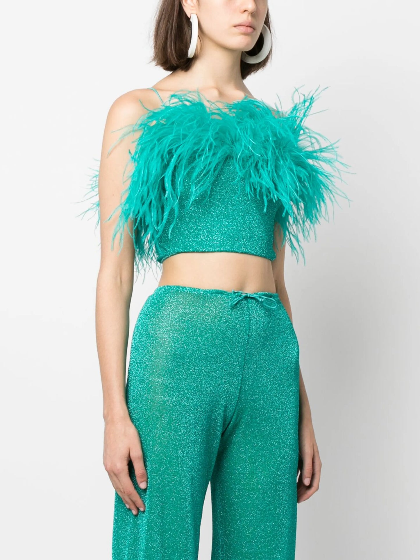 feather-detail crop top
