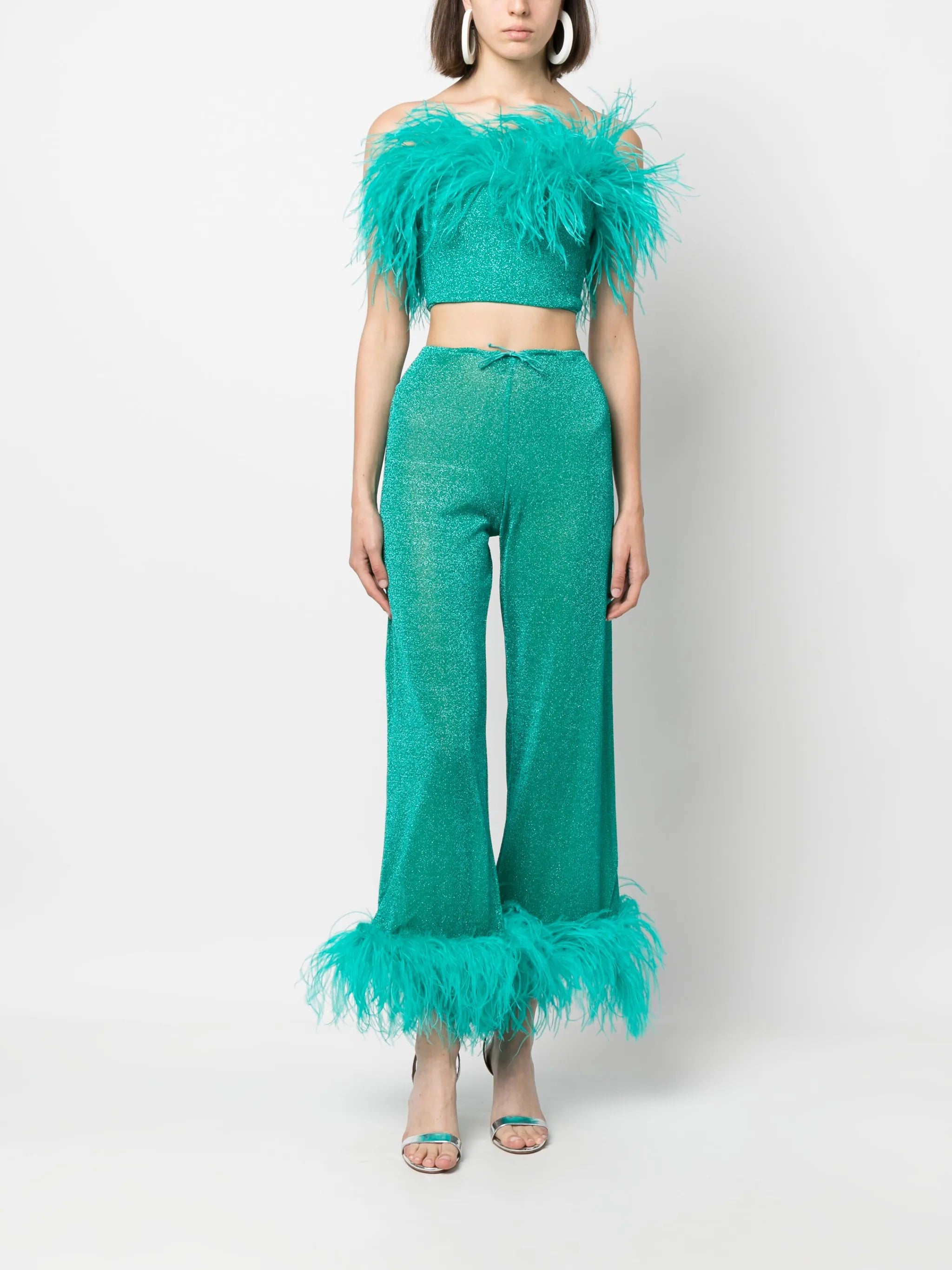 feather-detail crop top