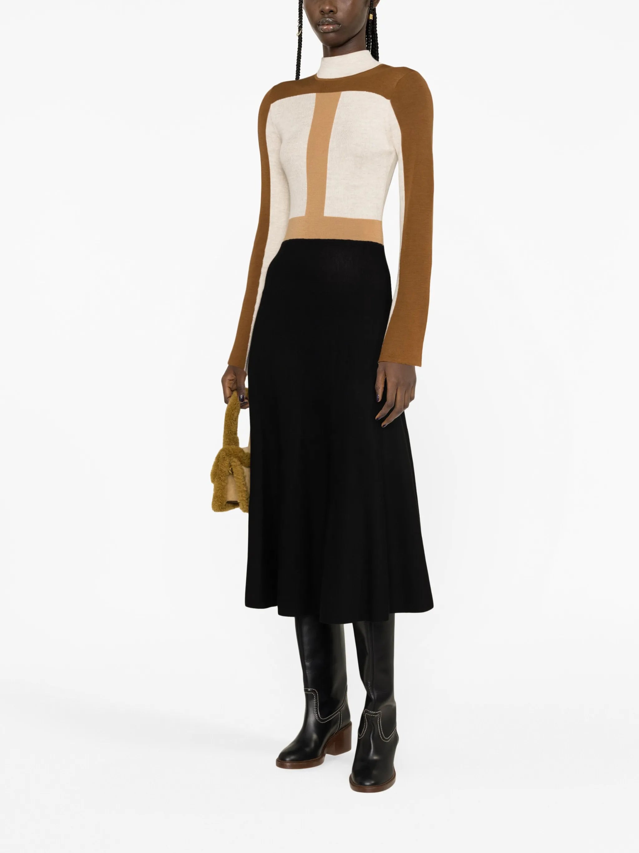 colour-block knitted wool dress