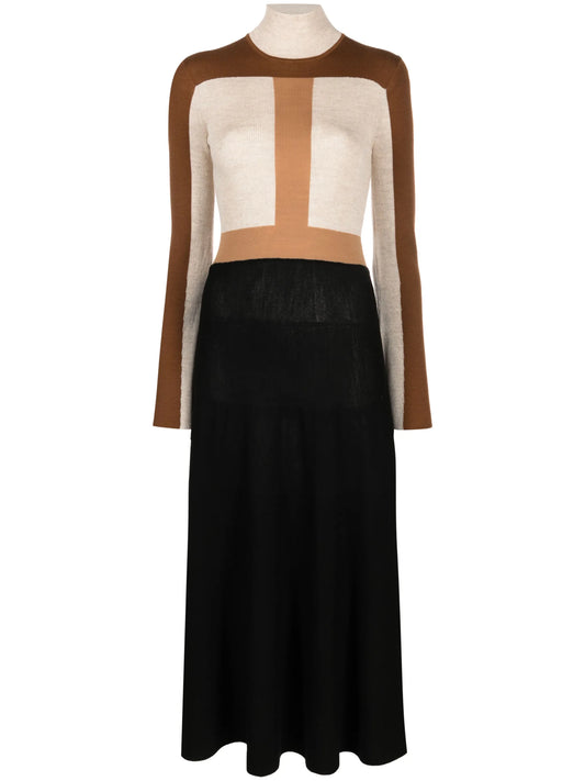 colour-block knitted wool dress