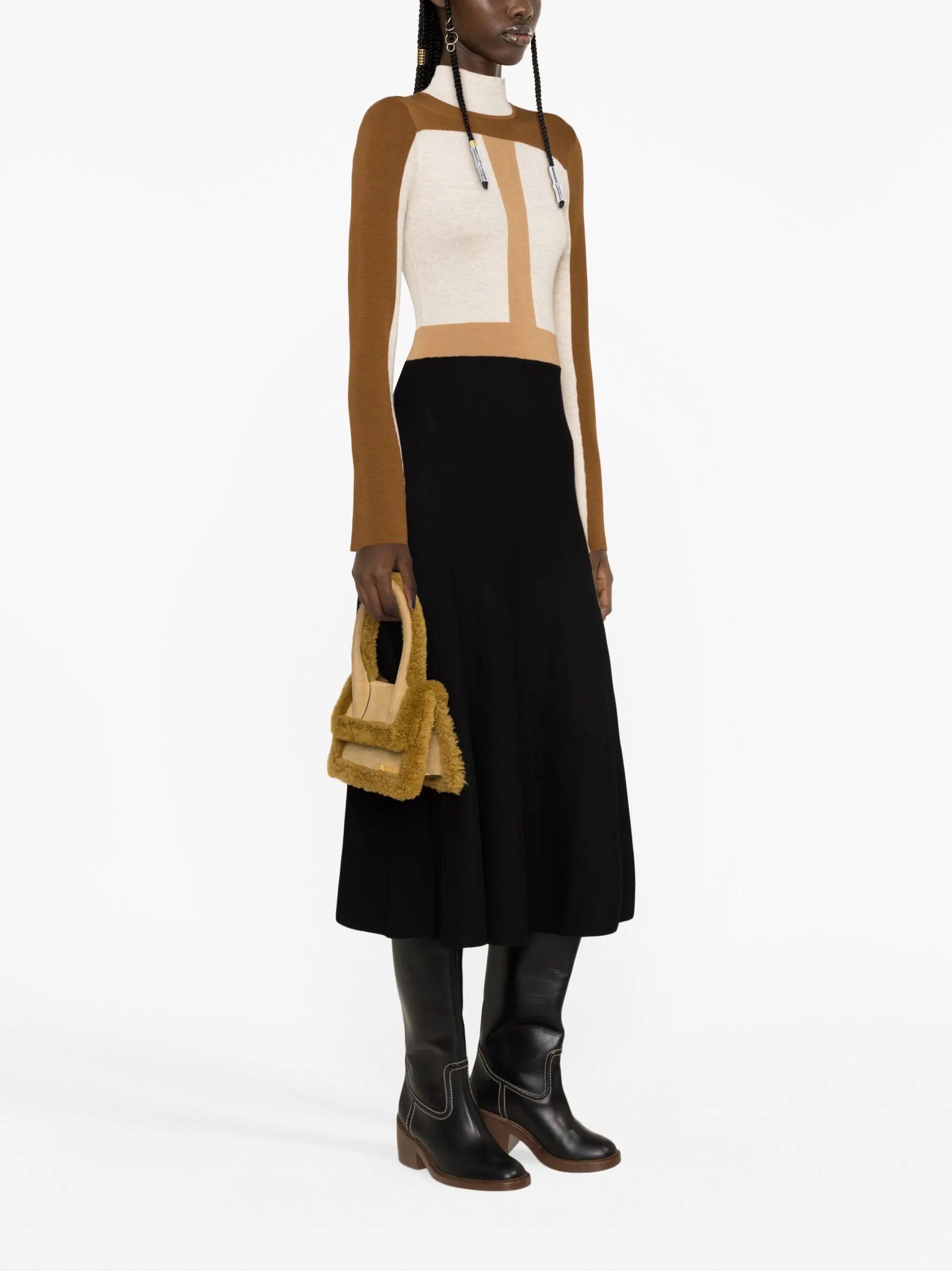 colour-block knitted wool dress