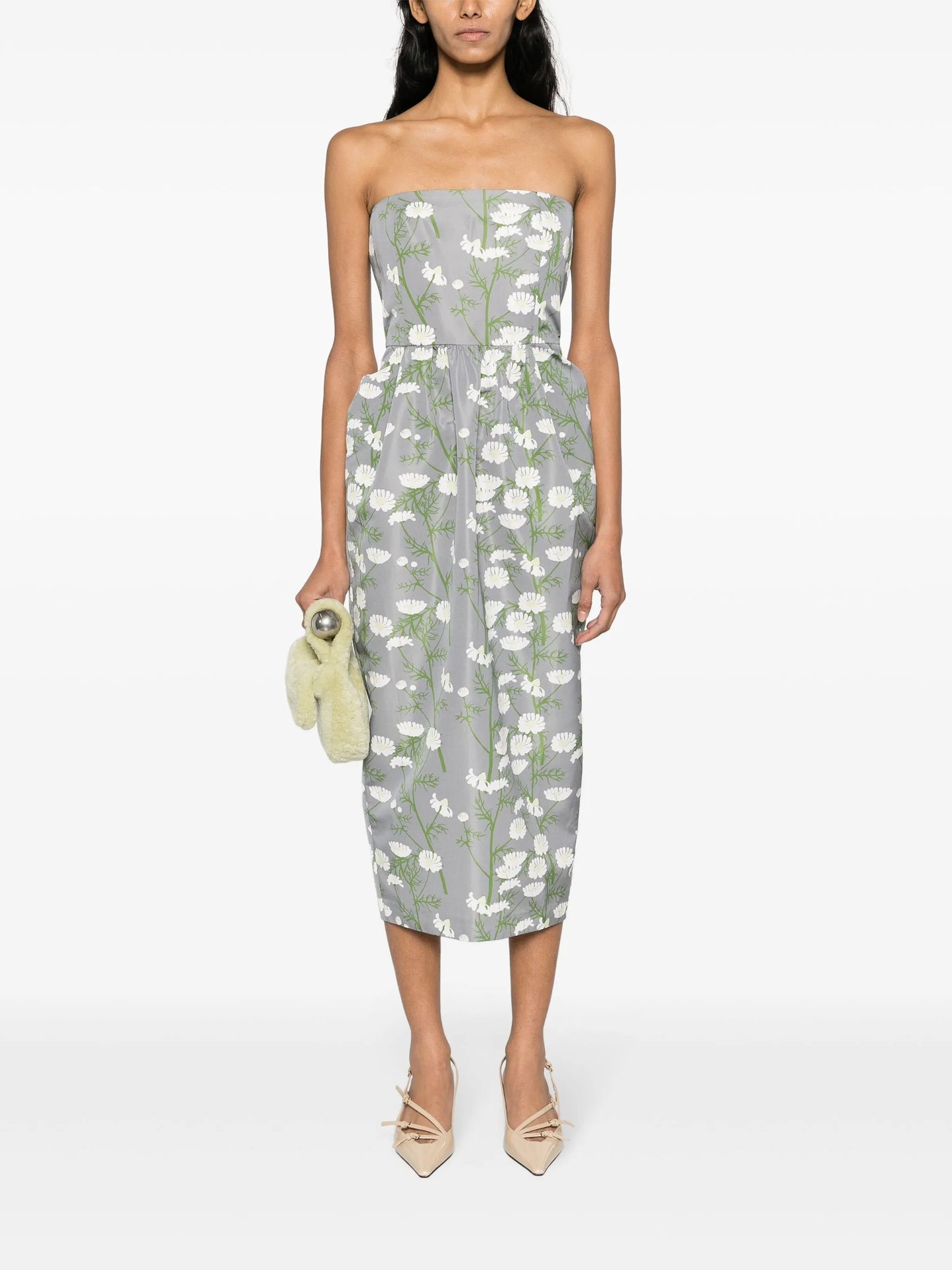 Lena floral-print strapless dress