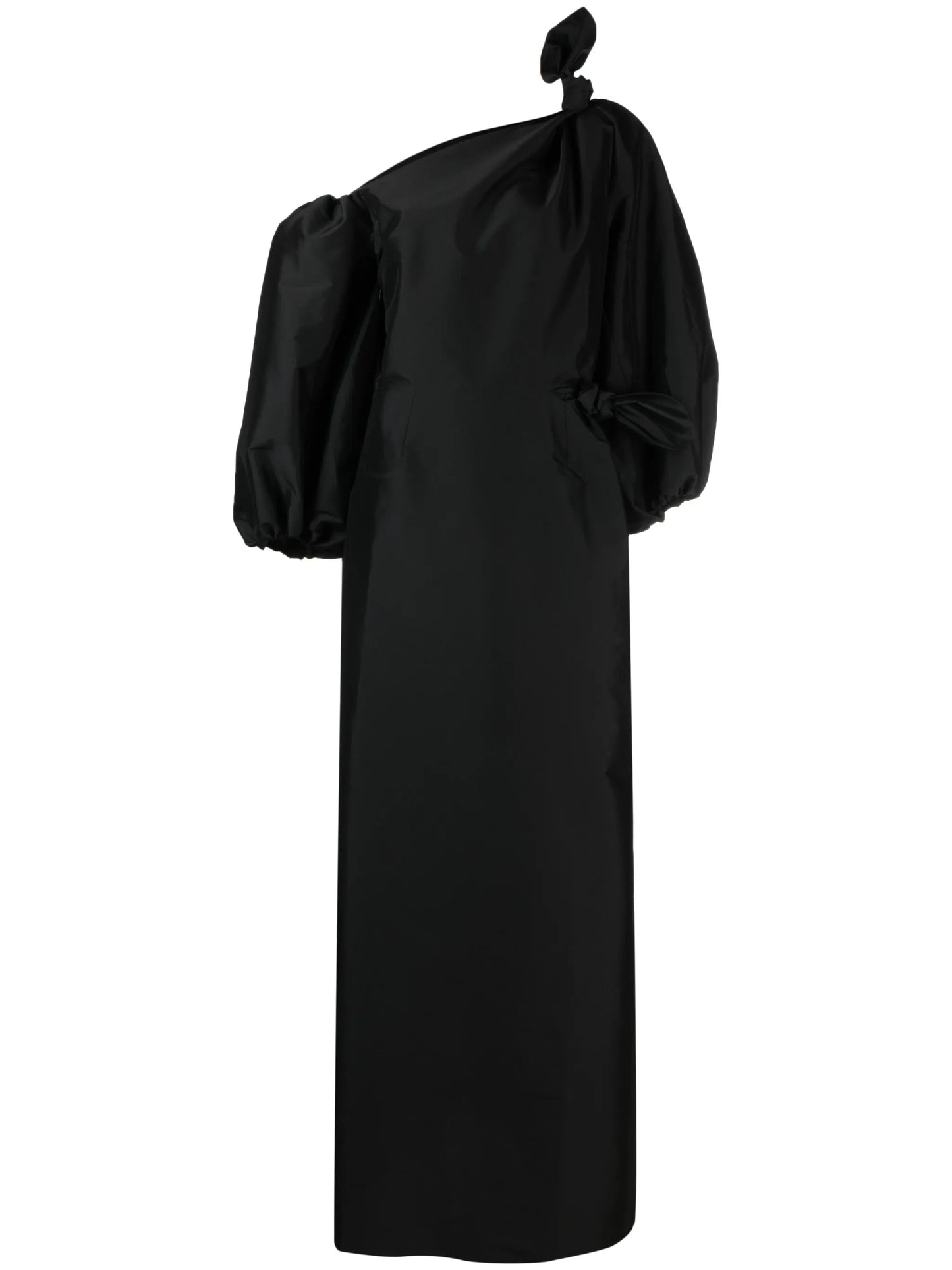 puff-sleeve asymmetric long dress