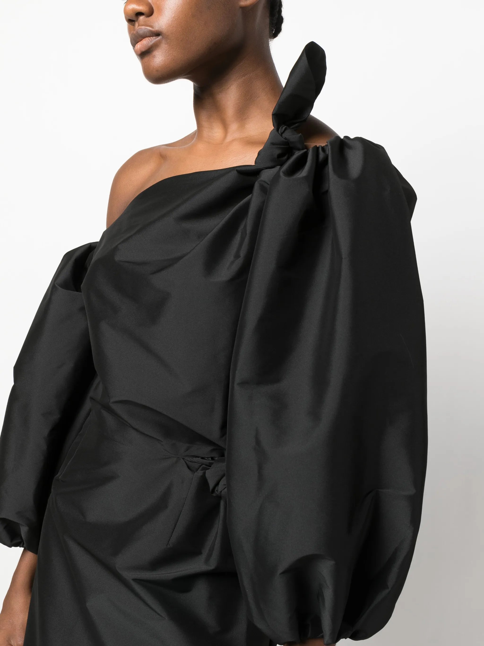 puff-sleeve asymmetric long dress