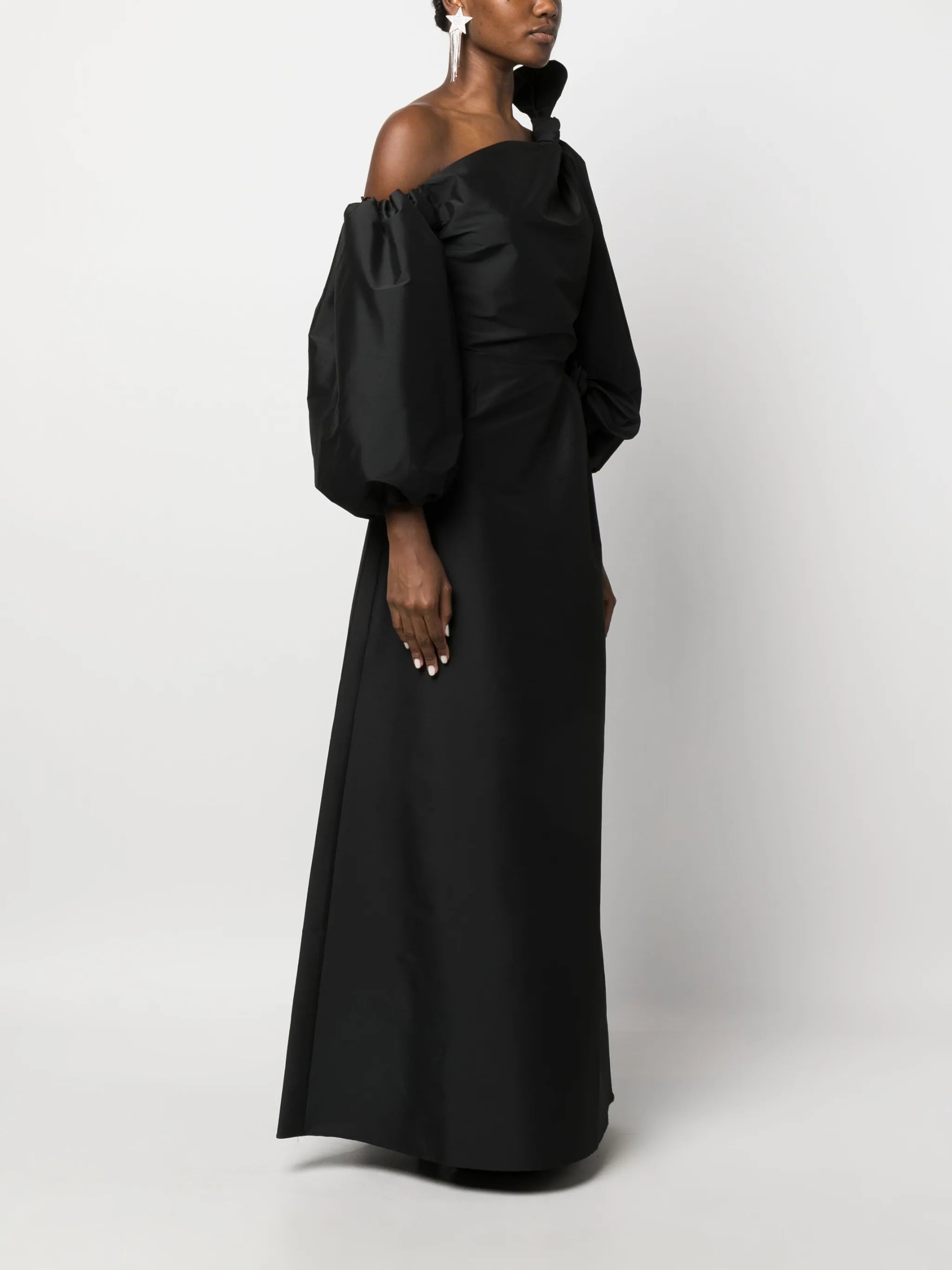 puff-sleeve asymmetric long dress