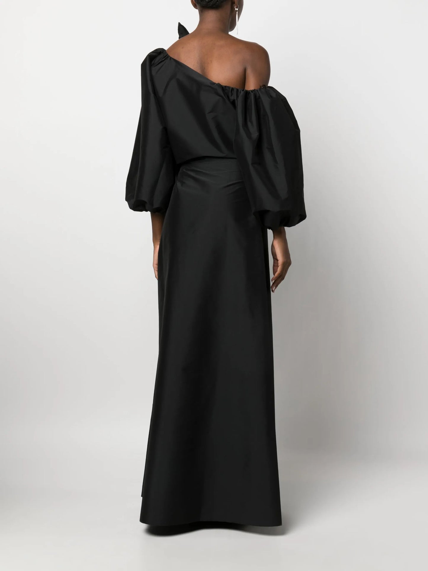 puff-sleeve asymmetric long dress