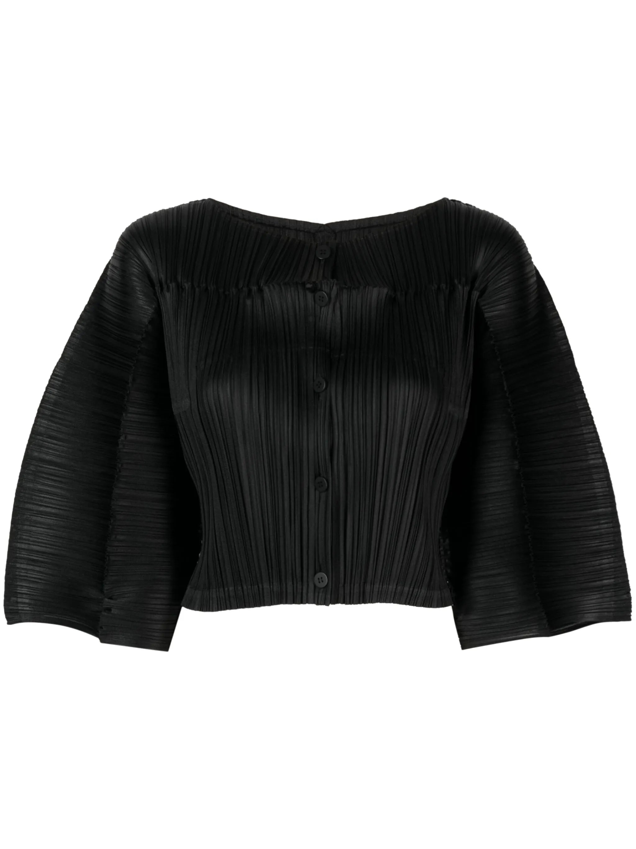 plissé short-sleeve cropped top