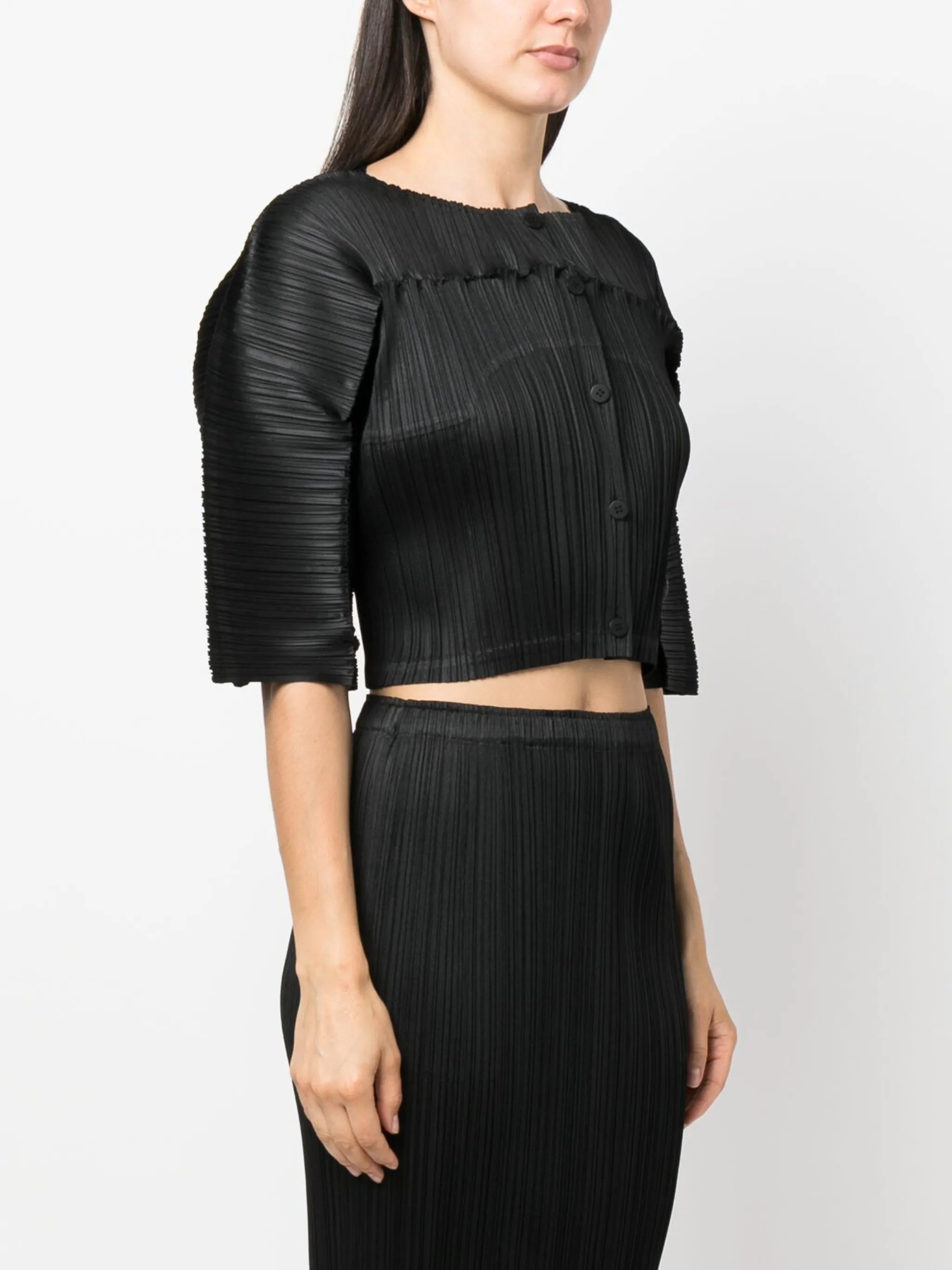 plissé short-sleeve cropped top