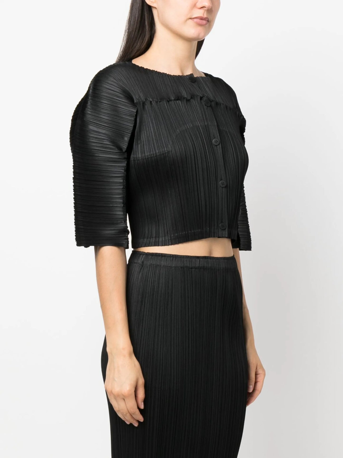plissé short-sleeve cropped top